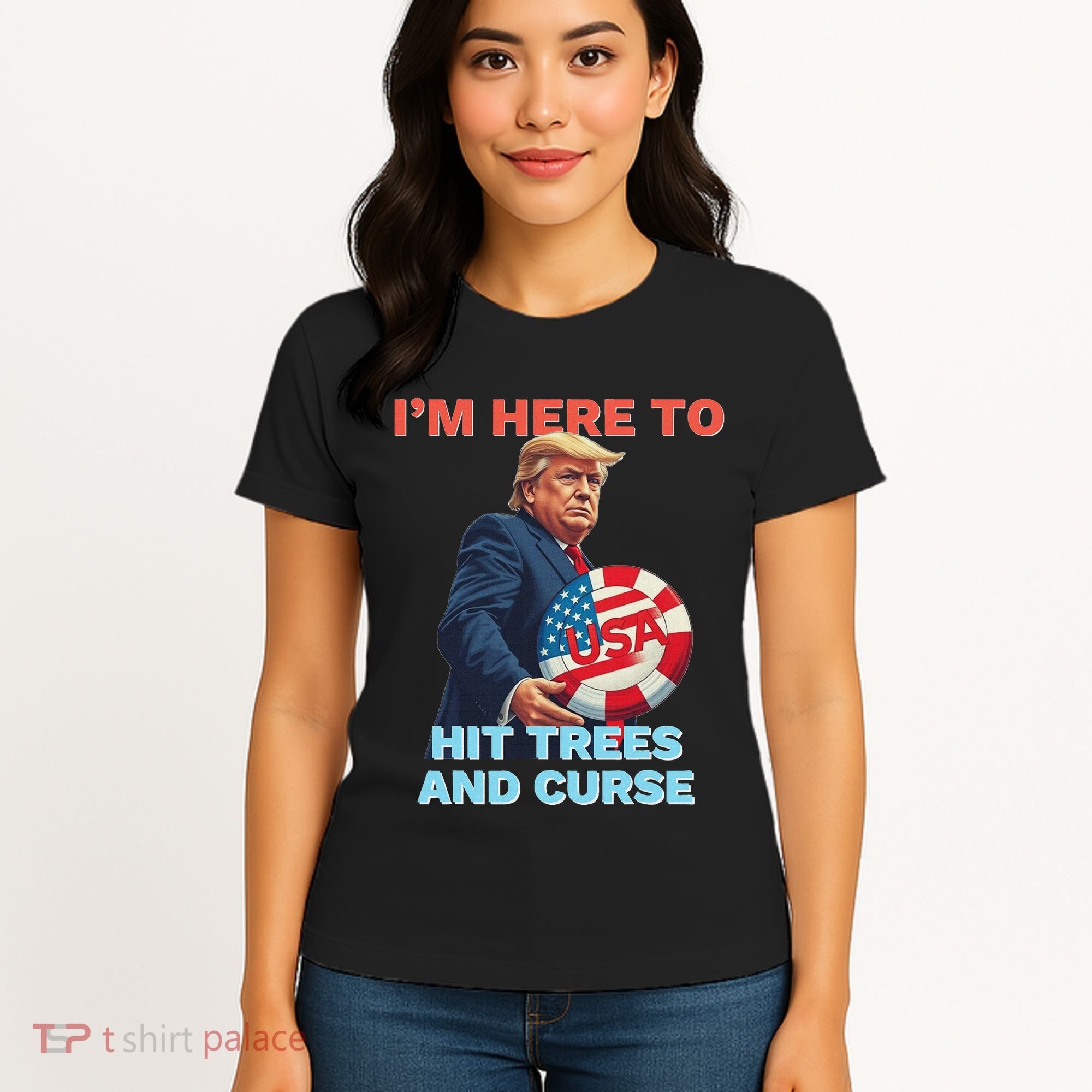 Disc Golf Funny Hit Trees And Curse Retro Disc Golf Women's T-Shirt
