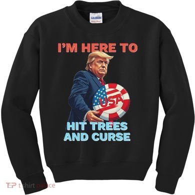 Disc Golf Funny Hit Trees And Curse Retro Disc Golf Kids Sweatshirt