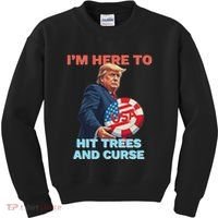 Disc Golf Funny Hit Trees And Curse Retro Disc Golf Kids Sweatshirt thumb 0
