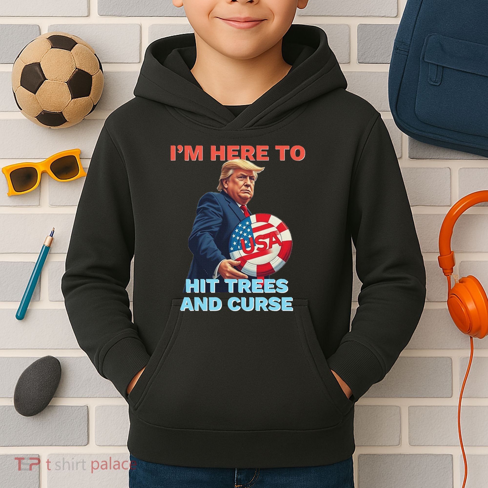 Disc Golf Funny Hit Trees And Curse Retro Disc Golf Kids Hoodie
