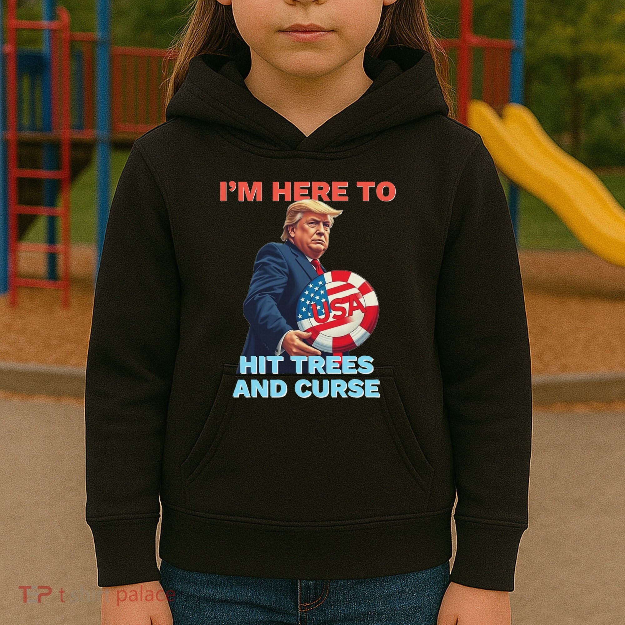 Disc Golf Funny Hit Trees And Curse Retro Disc Golf Kids Hoodie