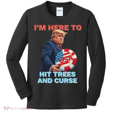 Disc Golf Funny Hit Trees And Curse Retro Disc Golf Kids Long Sleeve Shirt