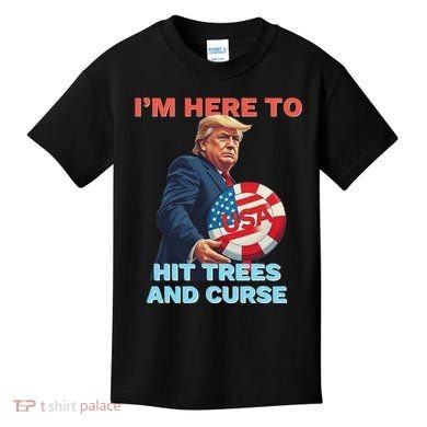 Disc Golf Funny Hit Trees And Curse Retro Disc Golf Kids T-Shirt