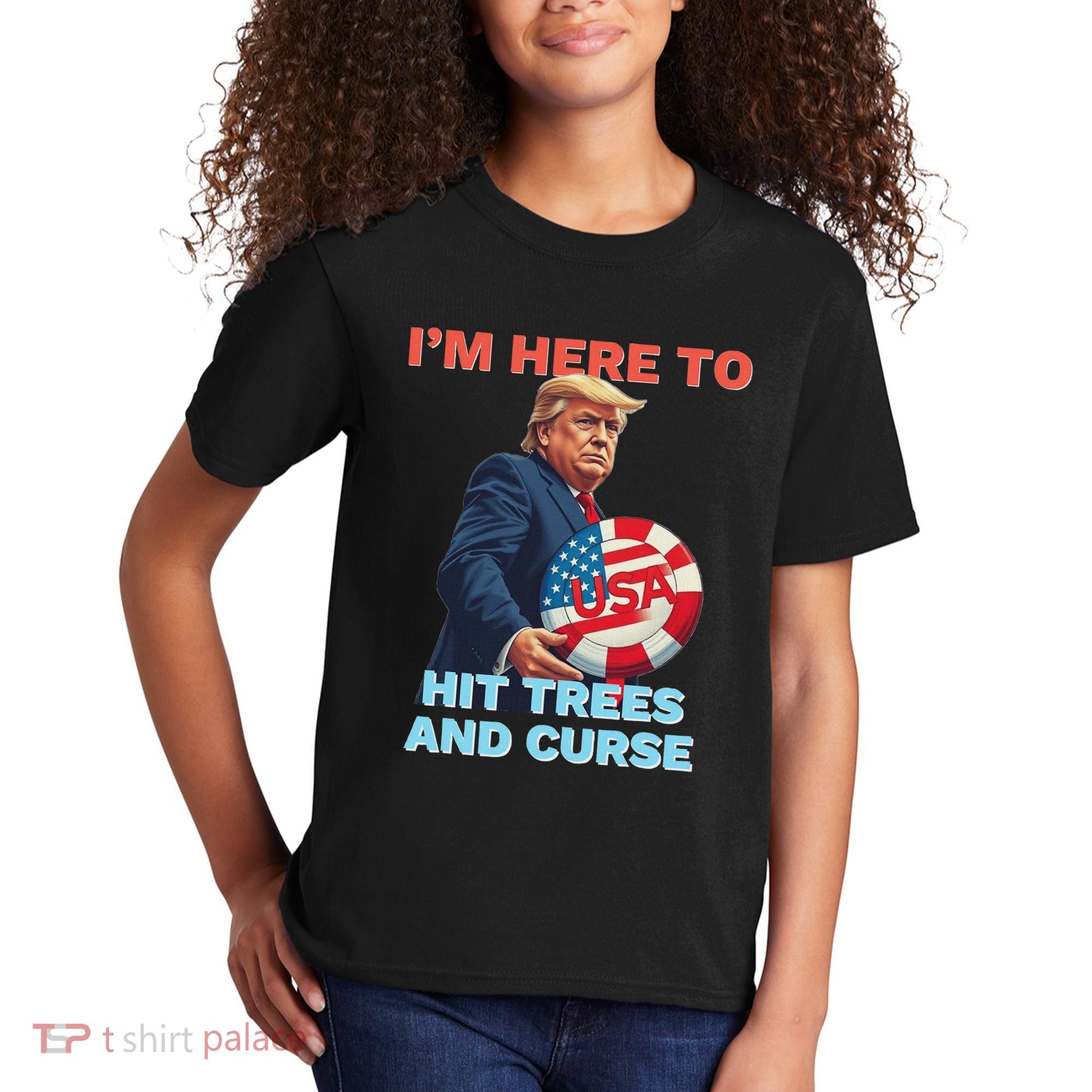 Disc Golf Funny Hit Trees And Curse Retro Disc Golf Kids T-Shirt