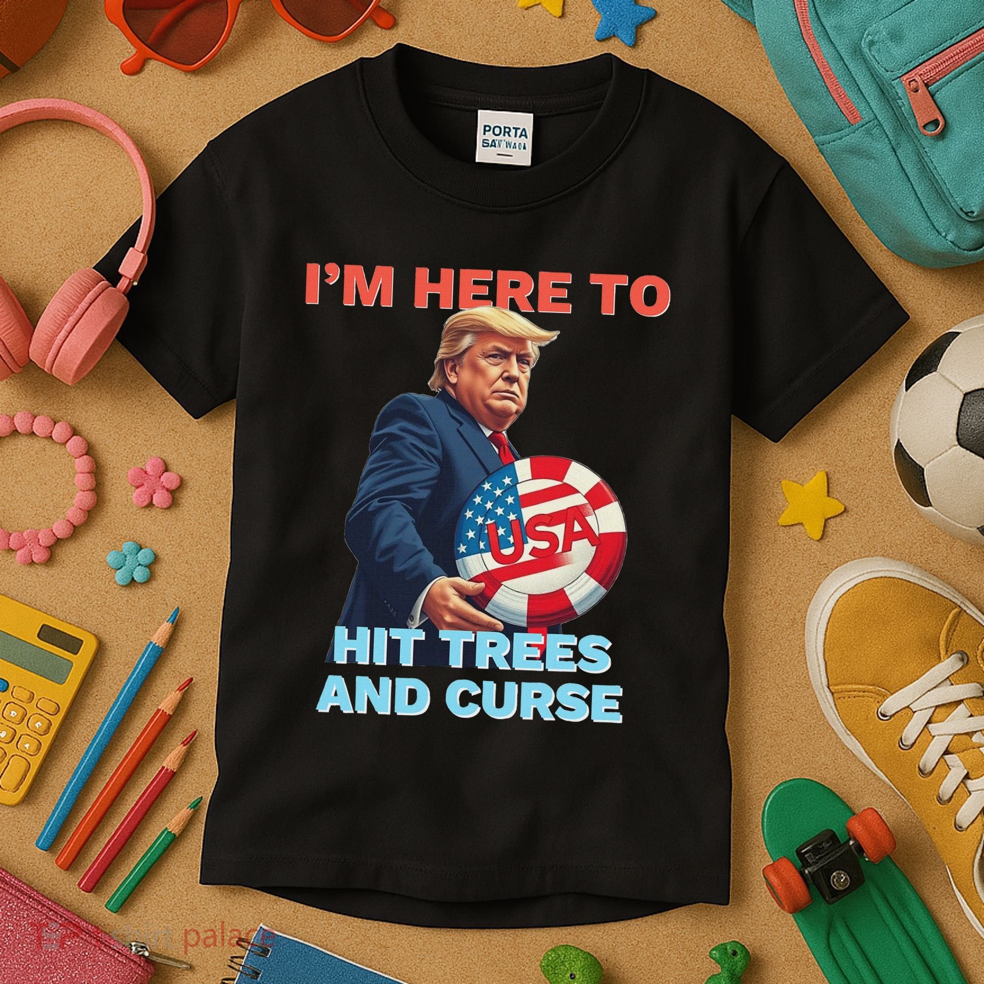 Disc Golf Funny Hit Trees And Curse Retro Disc Golf Kids T-Shirt