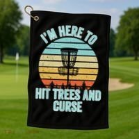 Disc Golf Funny Hit Trees And Curse Retro Disc Golf Gi T Golf Towel thumb 1