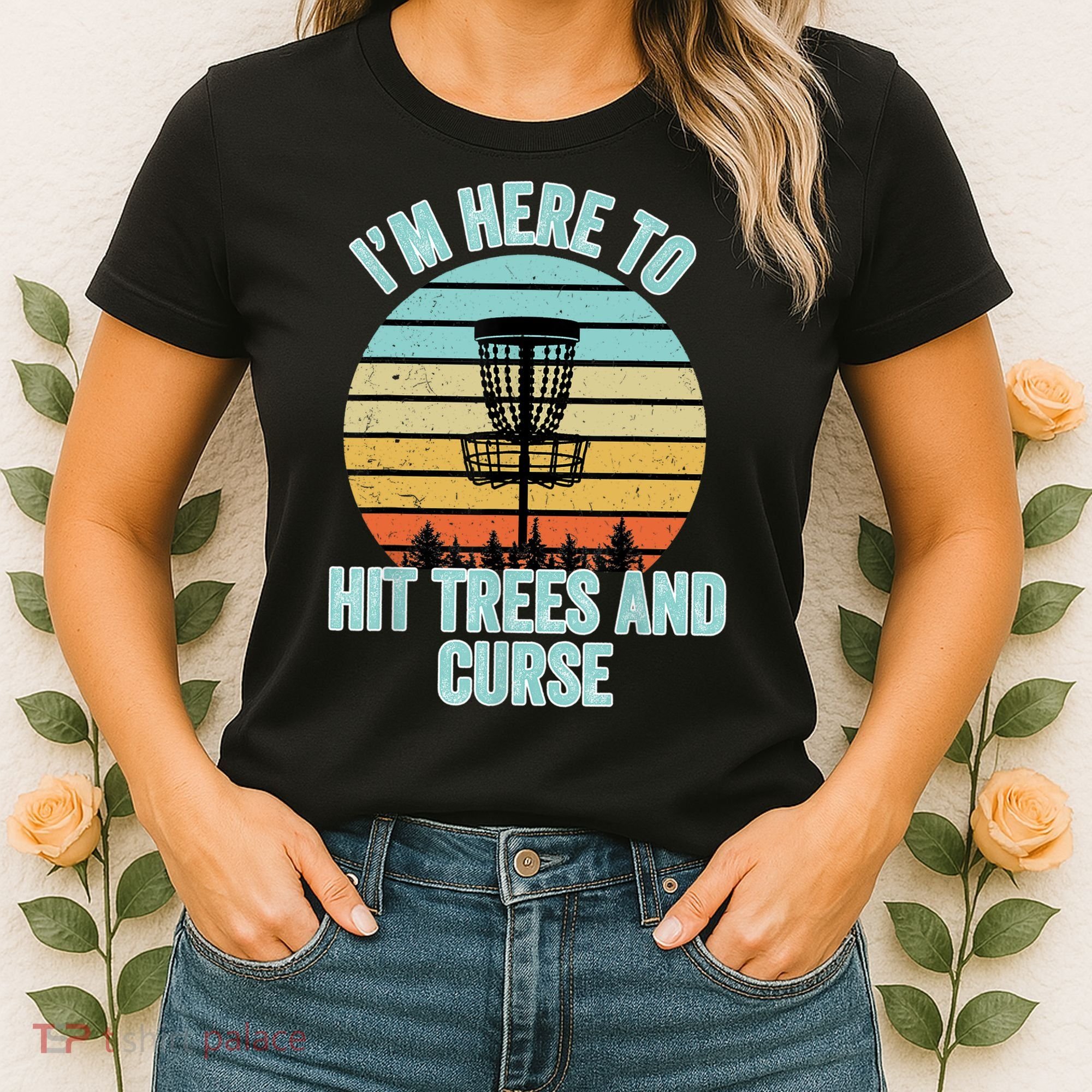 Disc Golf Funny Hit Trees And Curse Retro Disc Golf Gi T Women's T-Shirt