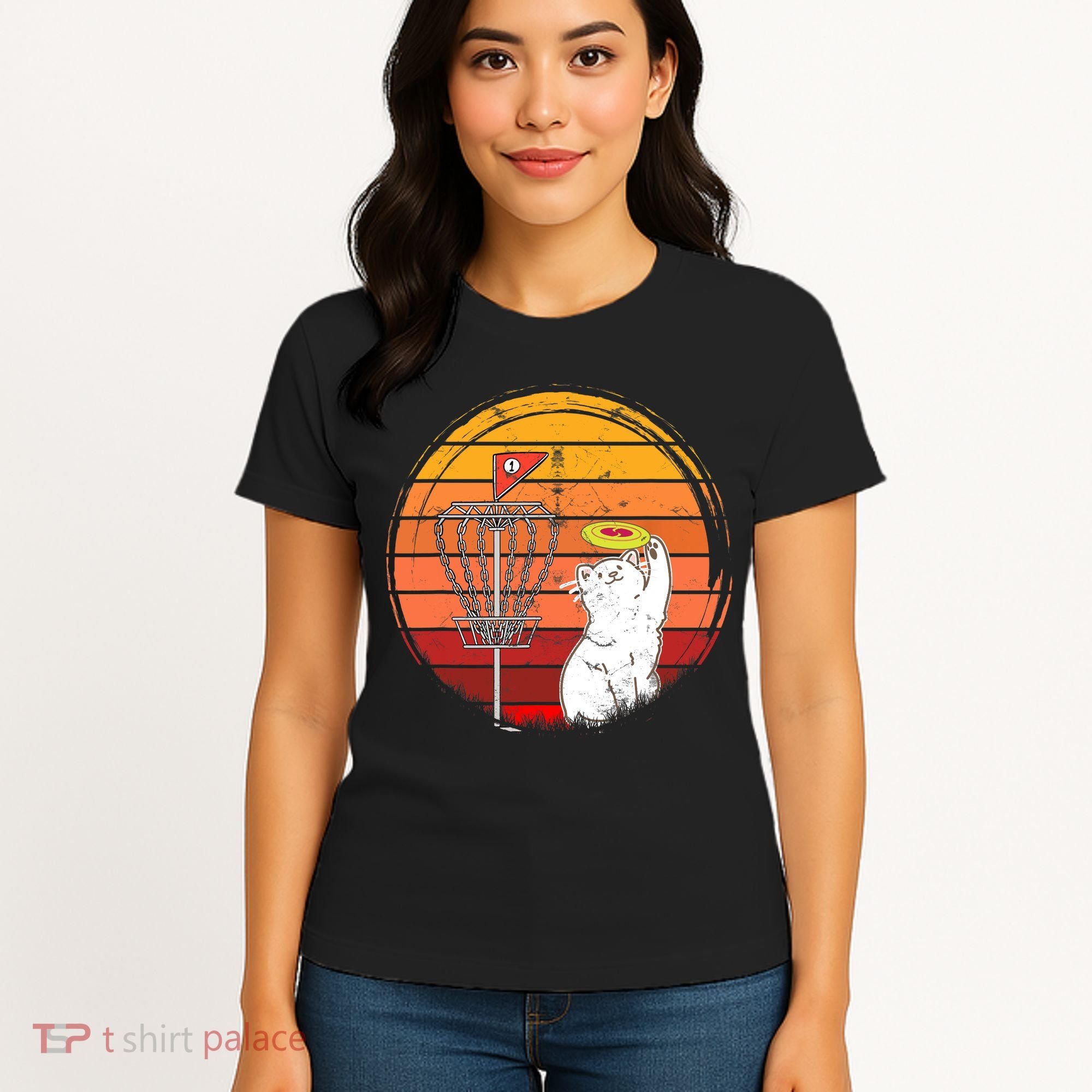 Disc Golf Frisbee Golf Disc Sport Players Cute Cat Lovers Women's T-Shirt