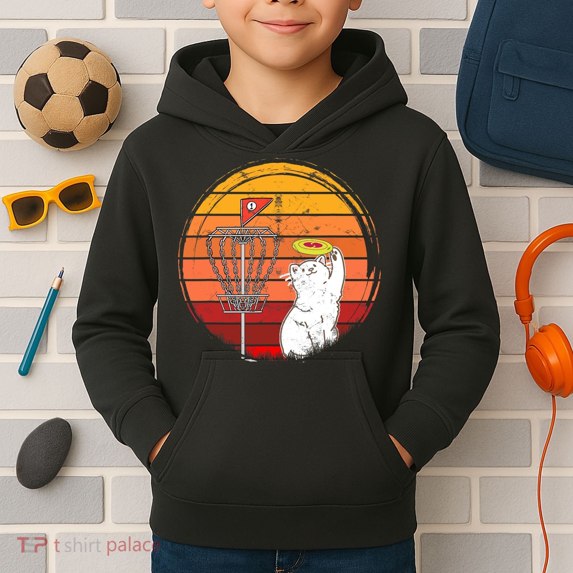Disc Golf Frisbee Golf Disc Sport Players Cute Cat Lovers Kids Hoodie