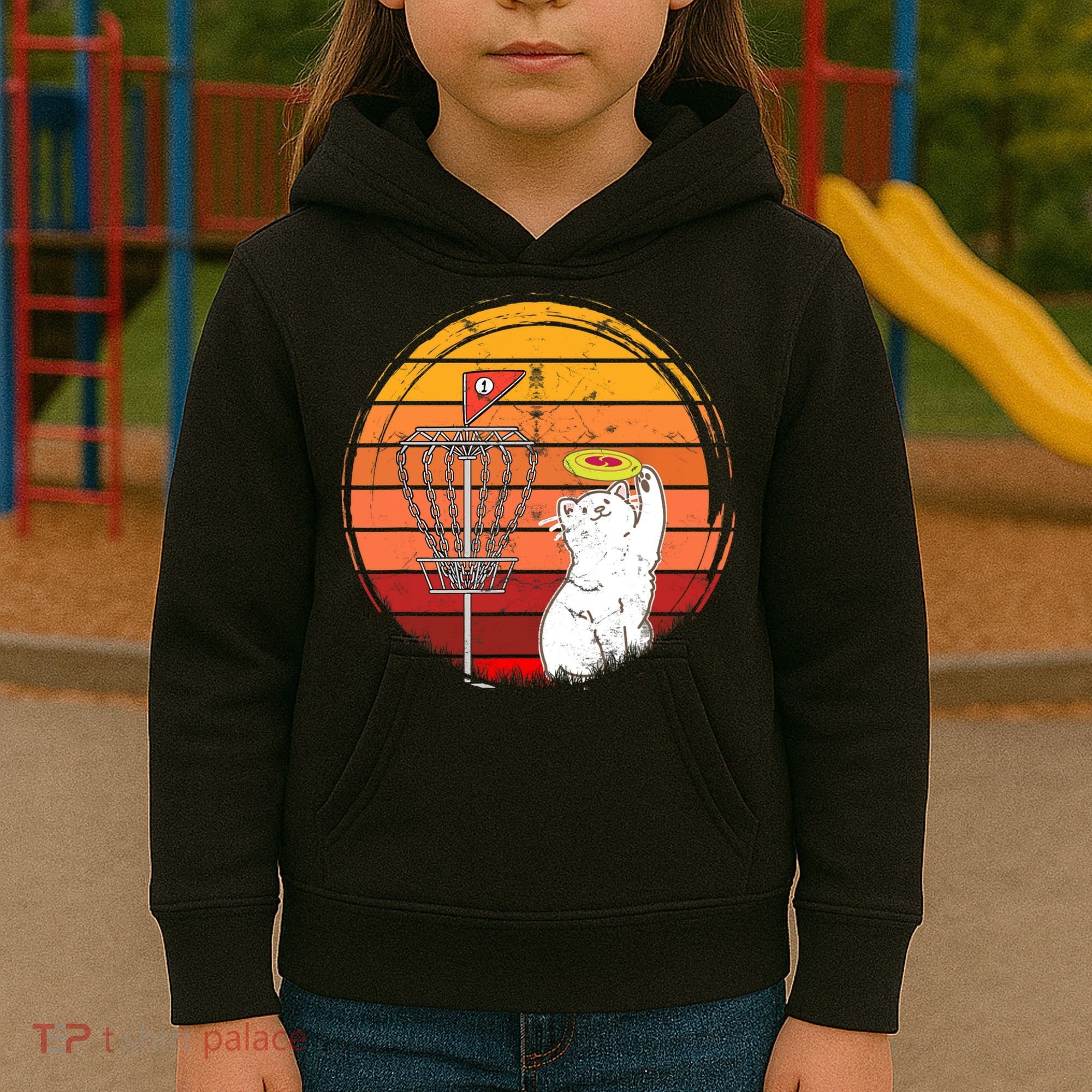 Disc Golf Frisbee Golf Disc Sport Players Cute Cat Lovers Kids Hoodie