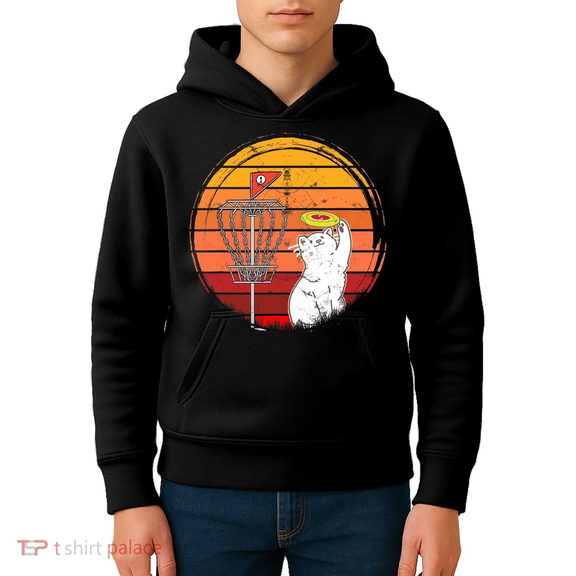 Disc Golf Frisbee Golf Disc Sport Players Cute Cat Lovers Kids Hoodie