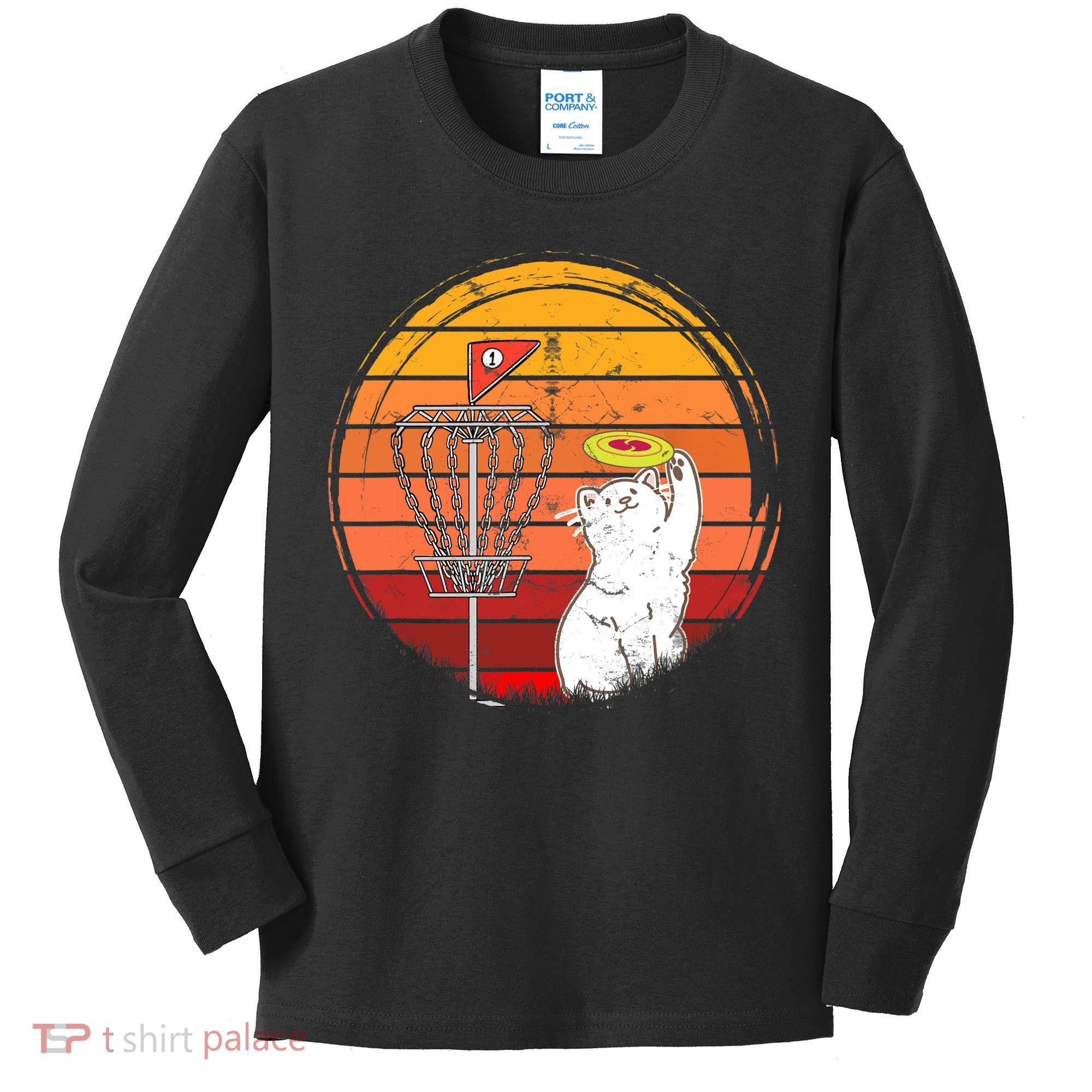 Disc Golf Frisbee Golf Disc Sport Players Cute Cat Lovers Kids Long Sleeve Shirt
