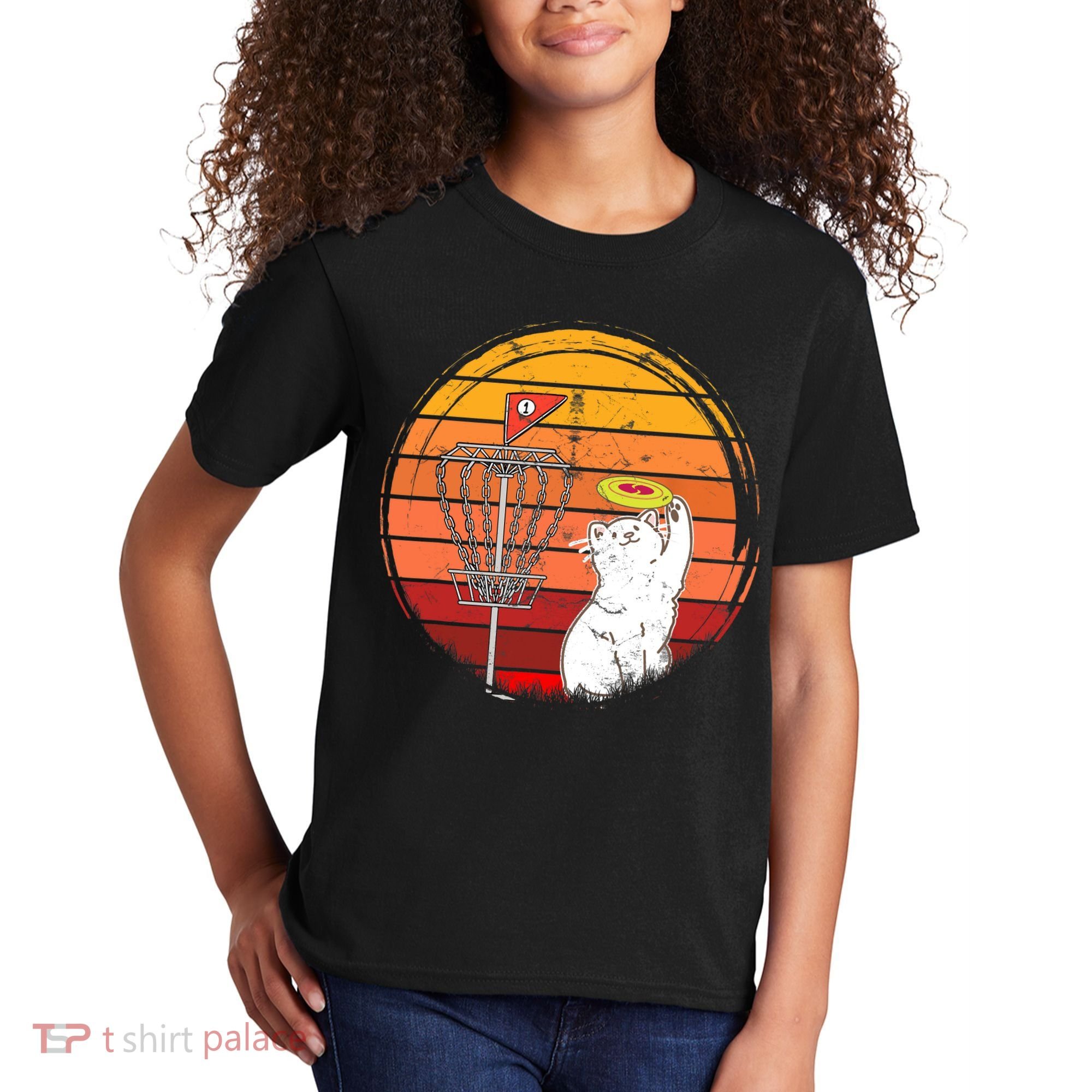 Disc Golf Frisbee Golf Disc Sport Players Cute Cat Lovers Kids T-Shirt
