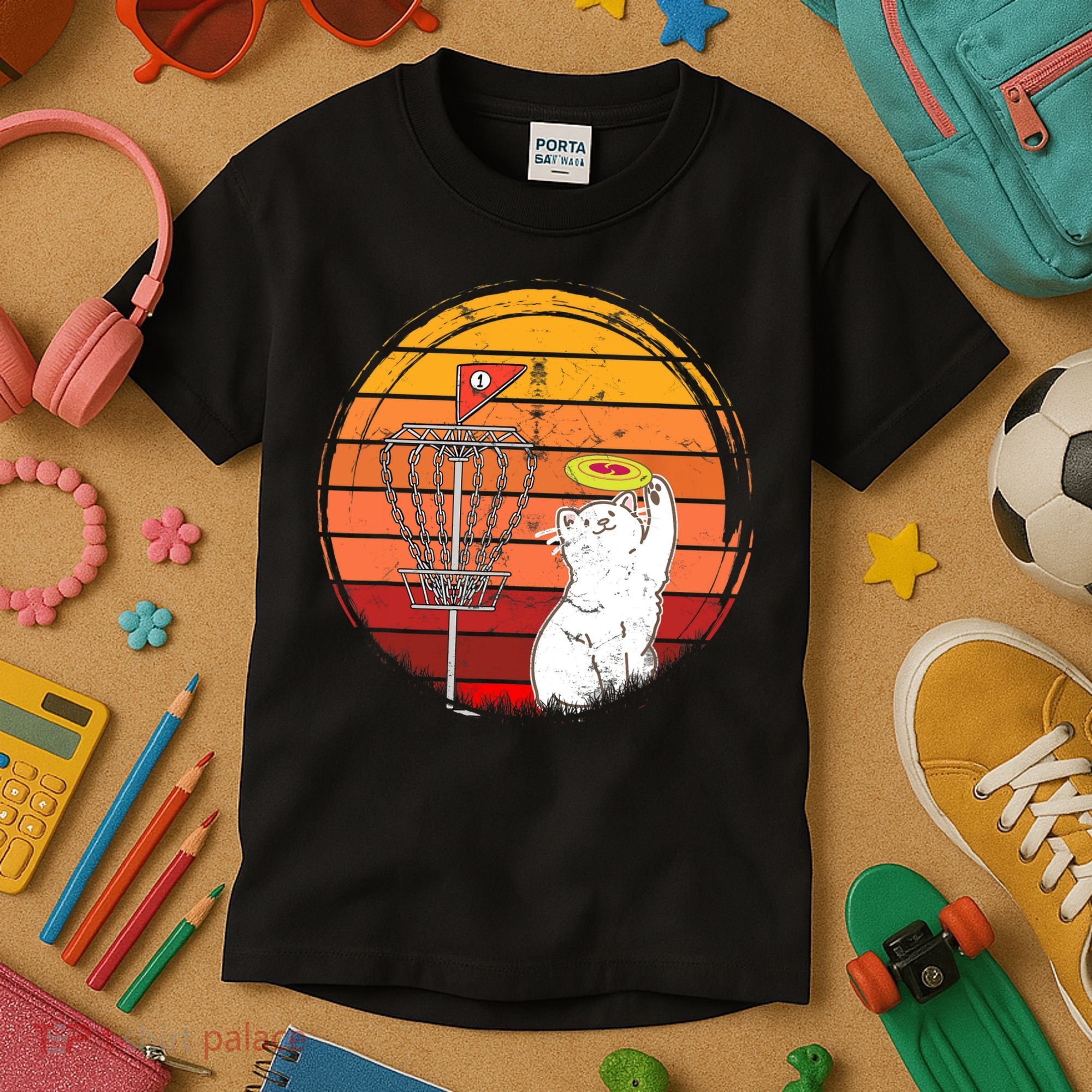 Disc Golf Frisbee Golf Disc Sport Players Cute Cat Lovers Kids T-Shirt