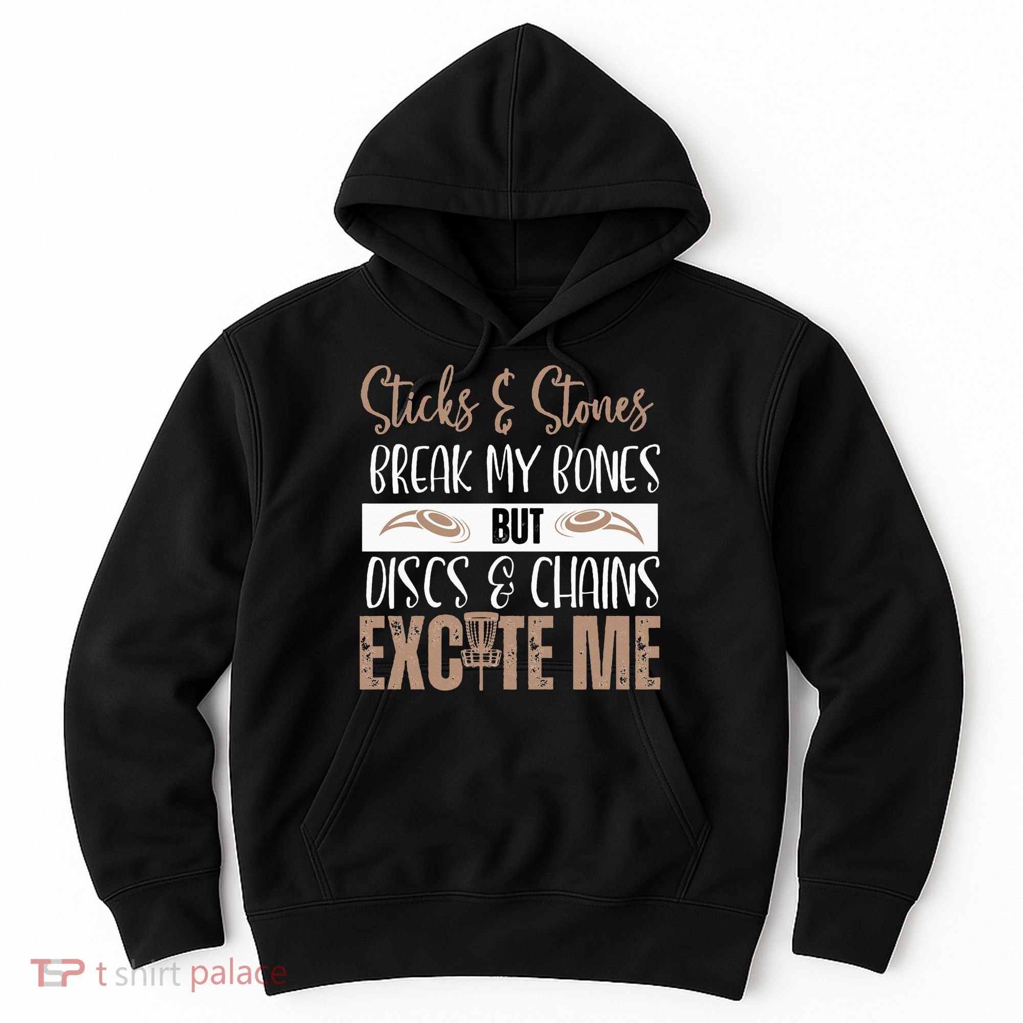 Disc Golf Funny Discs & Chains Excite Me Brown Hoodie