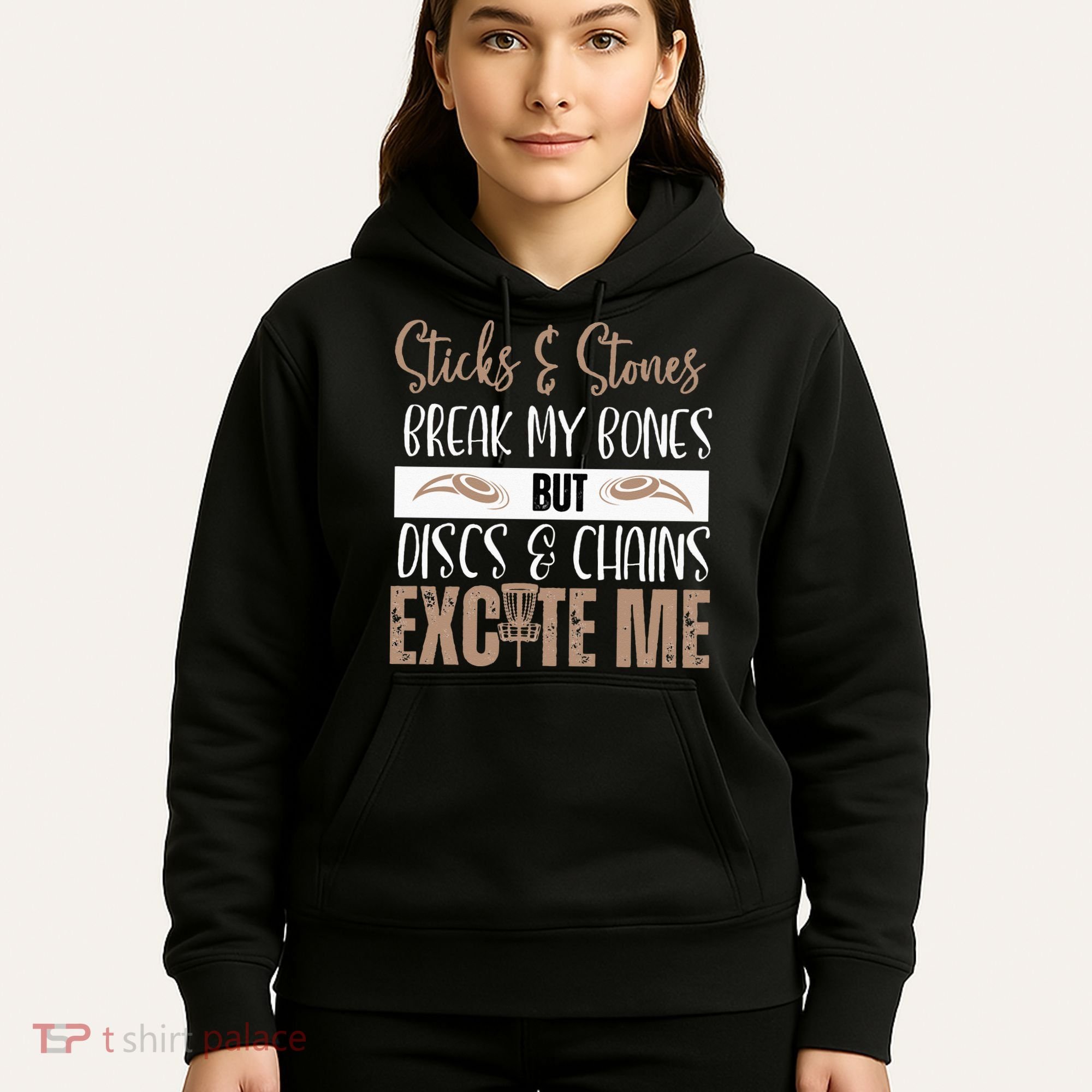 Disc Golf Funny Discs & Chains Excite Me Brown Hoodie