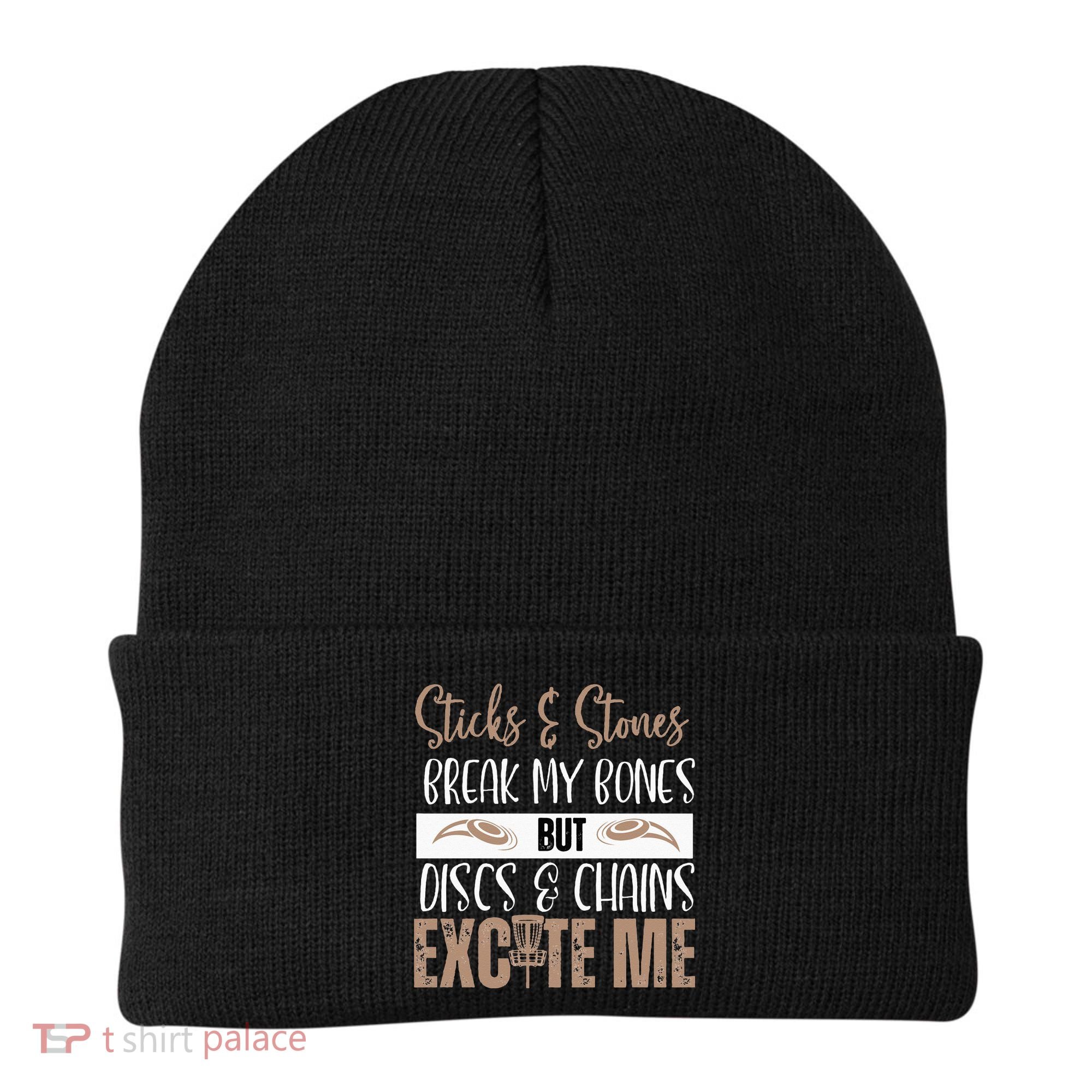 Disc Golf Funny Discs & Chains Excite Me Brown Beanie