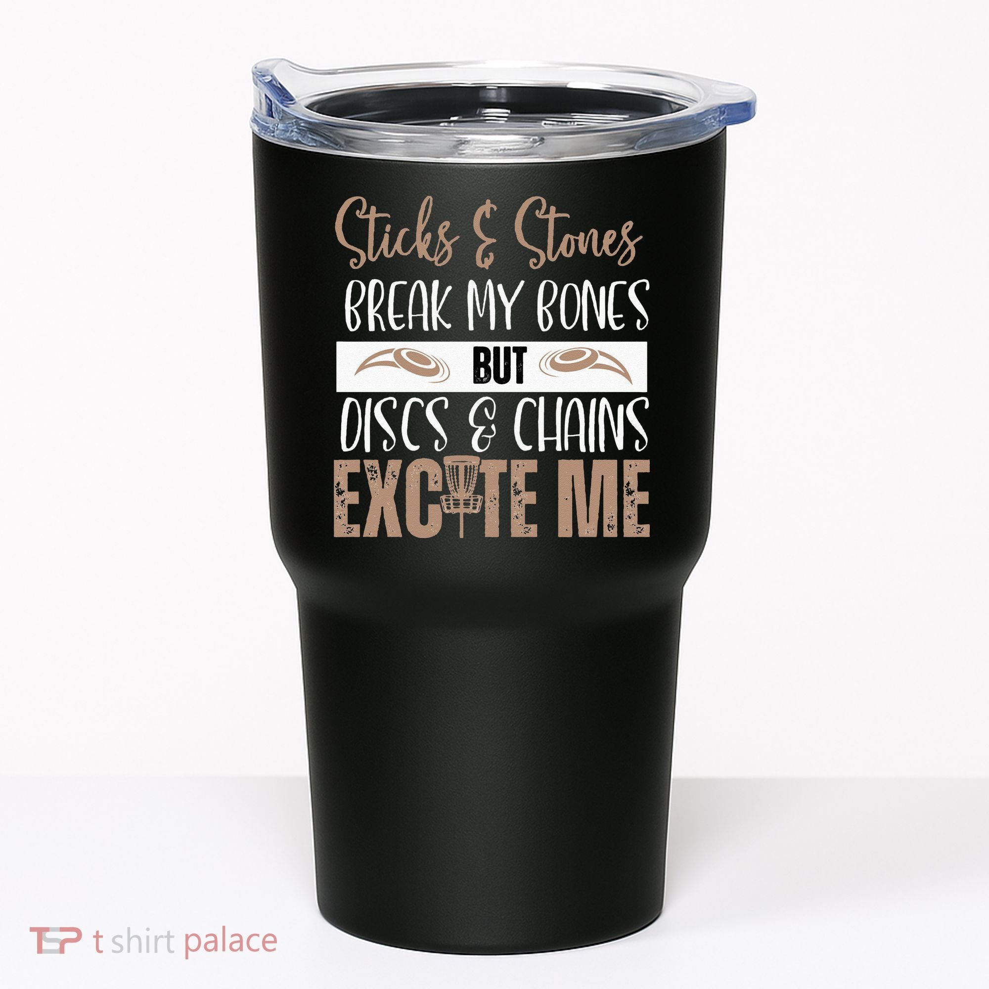 Disc Golf Funny Discs & Chains Excite Me Brown Tumbler