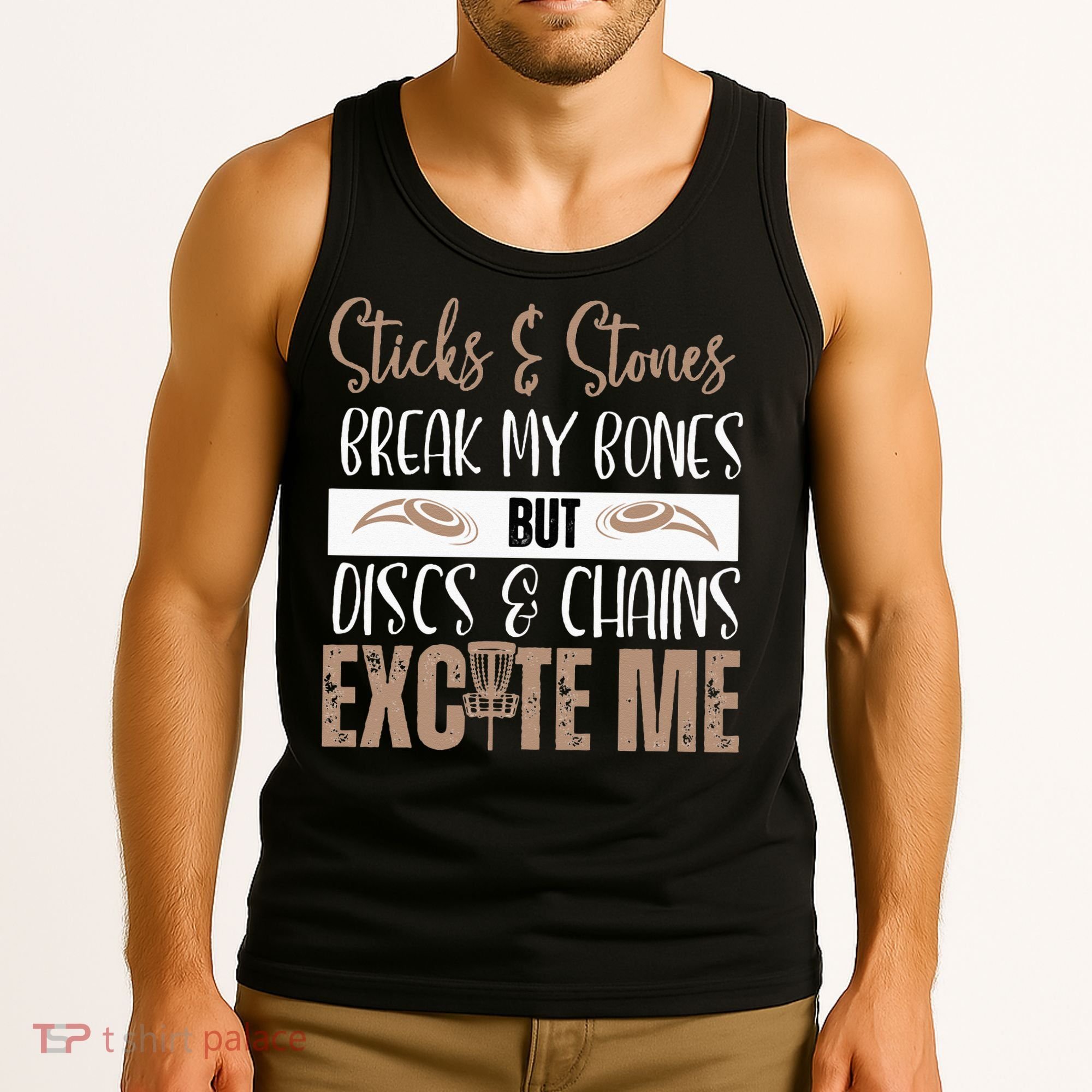 Disc Golf Funny Discs & Chains Excite Me Brown Tank Top