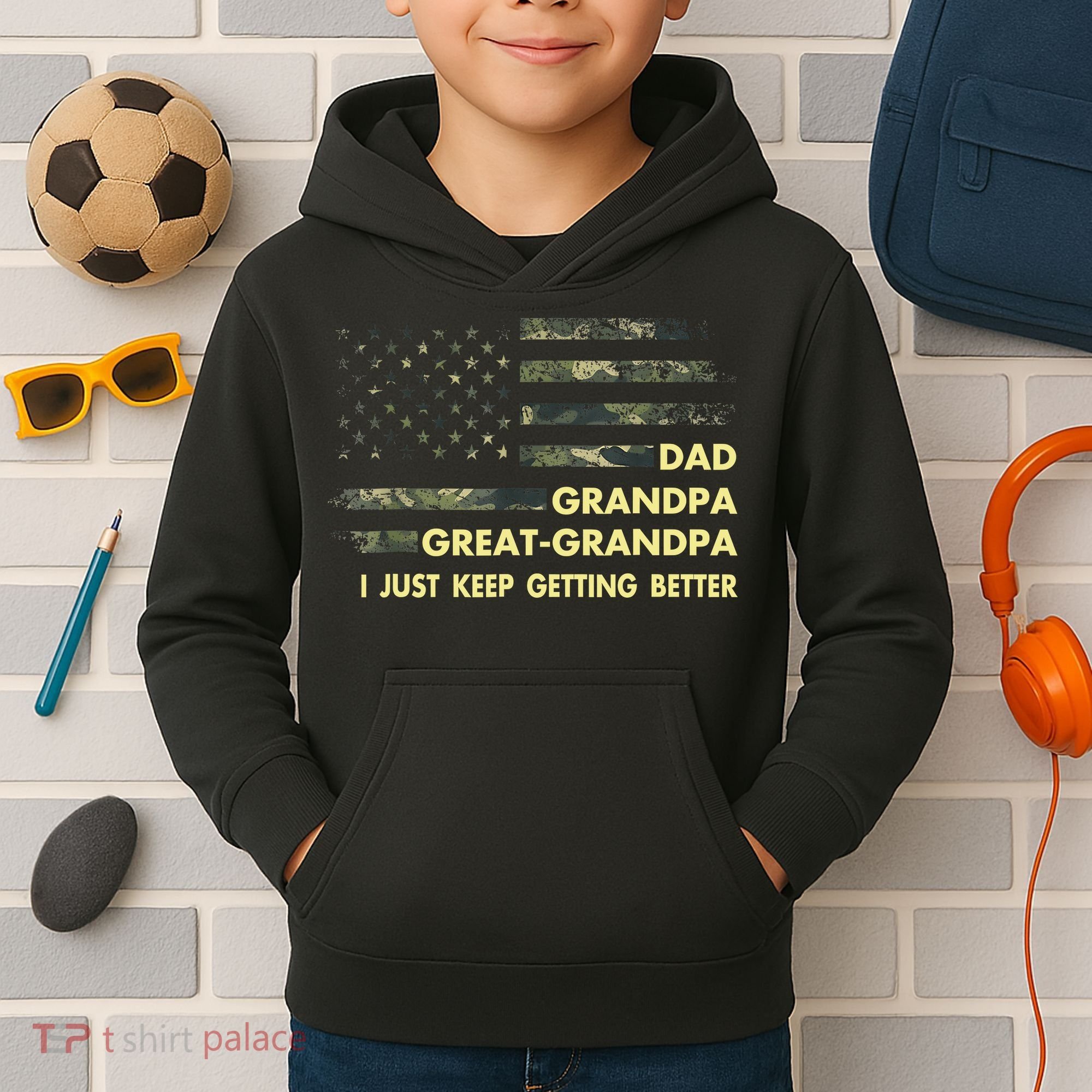Dad Grandpa Great Grandpa Fathers Day Flag Gift Tee Kids Hoodie