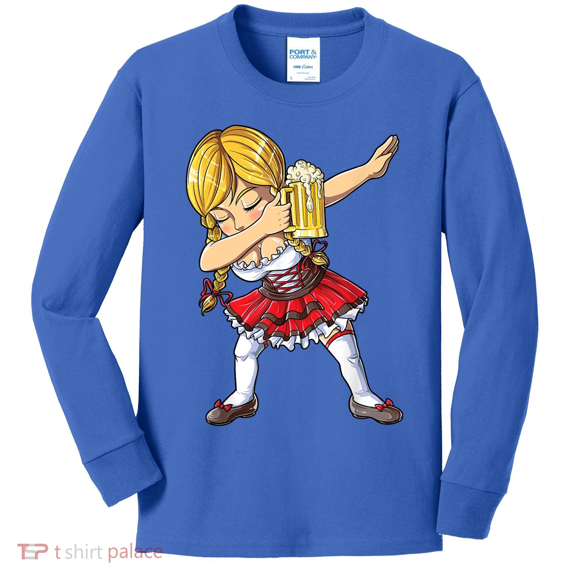 Dabbing German Girl Gift Oktoberfest Women Dirndl Beer Great Gift Kids Long Sleeve Shirt