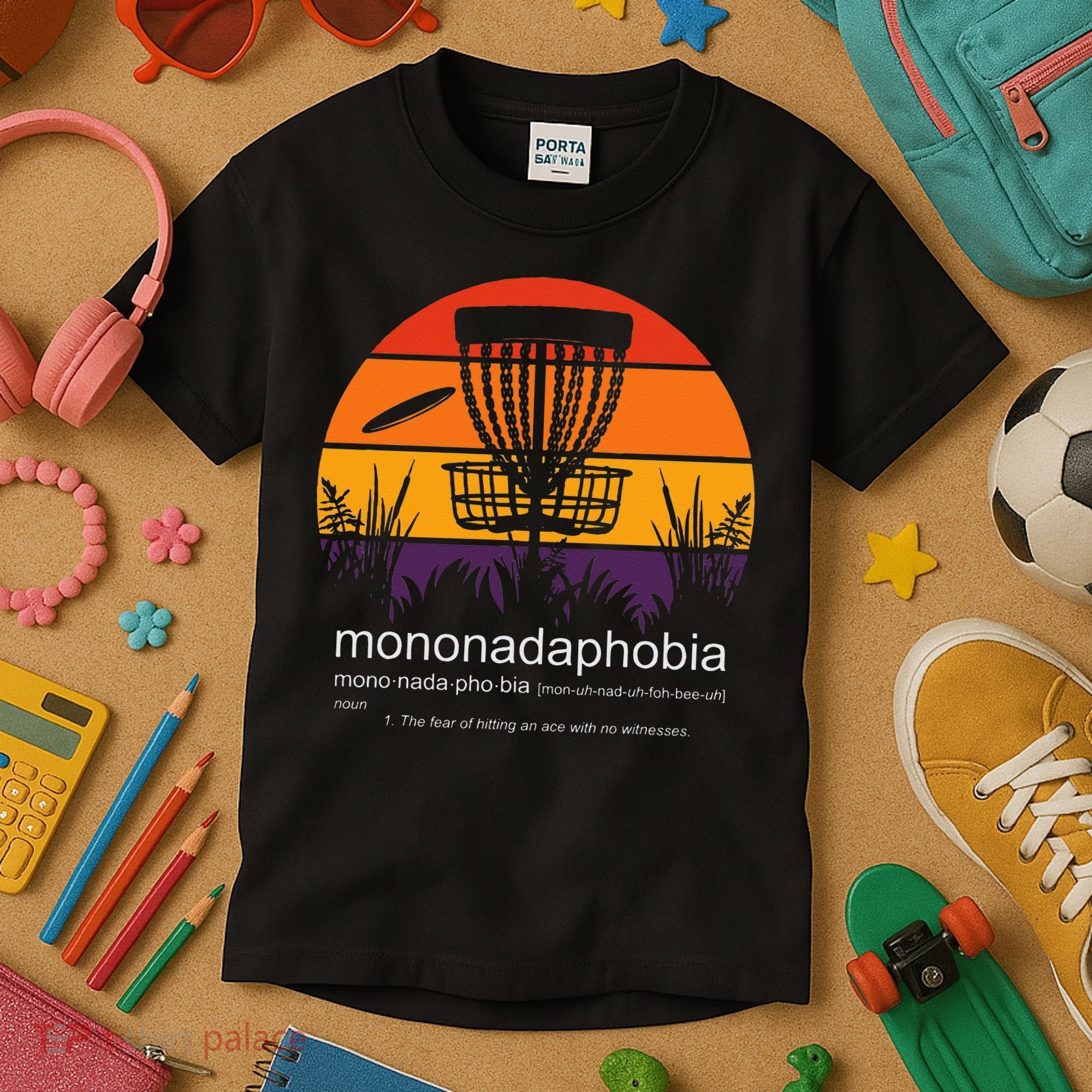 Disc Golf Mononadaphobia Funny Disk Golf Kids T-Shirt