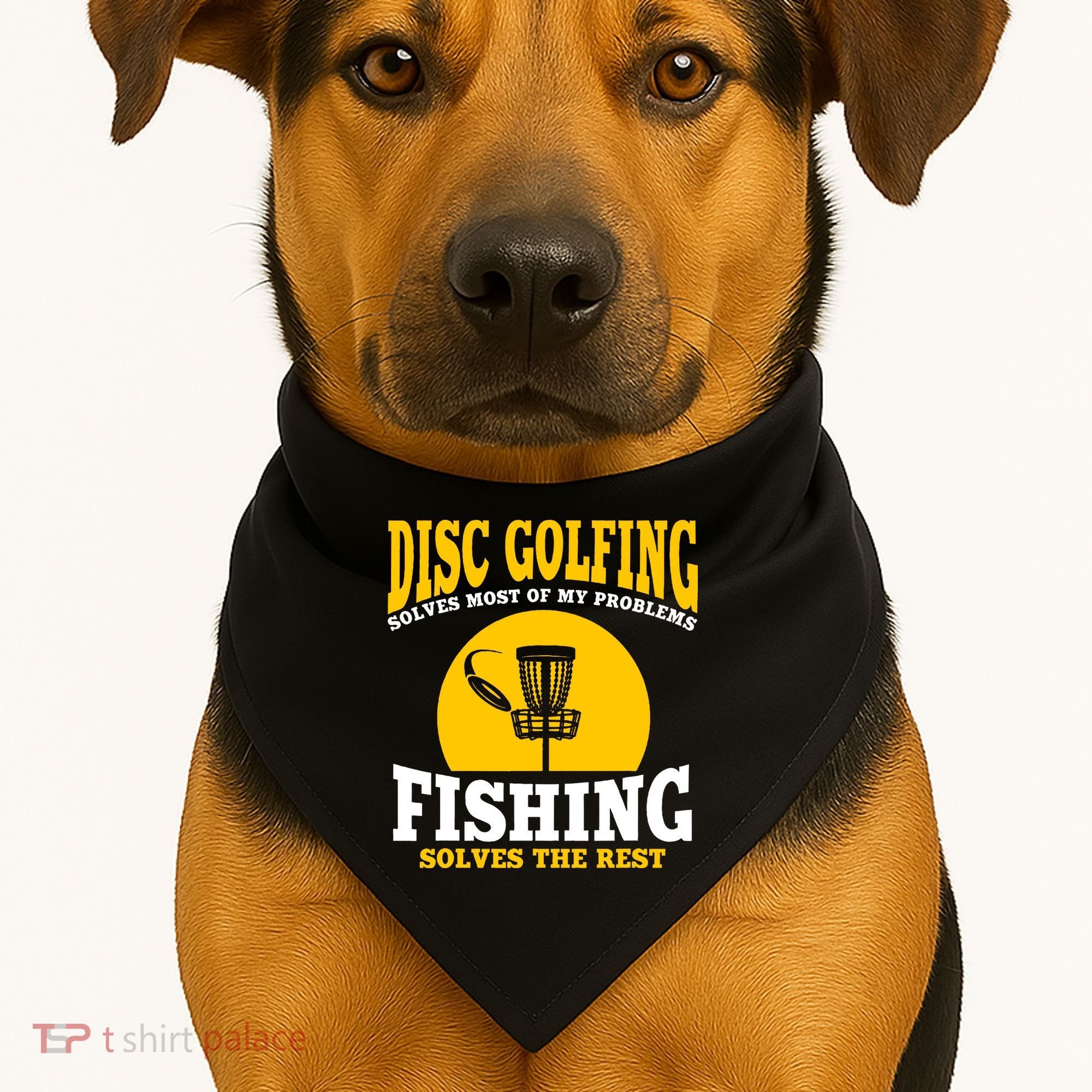Disc Golf N Fishing Solves My Problems USA-Made Doggie Bandana