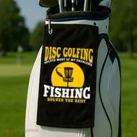 Disc Golf N Fishing Solves My Problems Golf Towel thumb 2