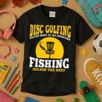 Disc Golf N Fishing Solves My Problems Kids T-Shirt thumb 3