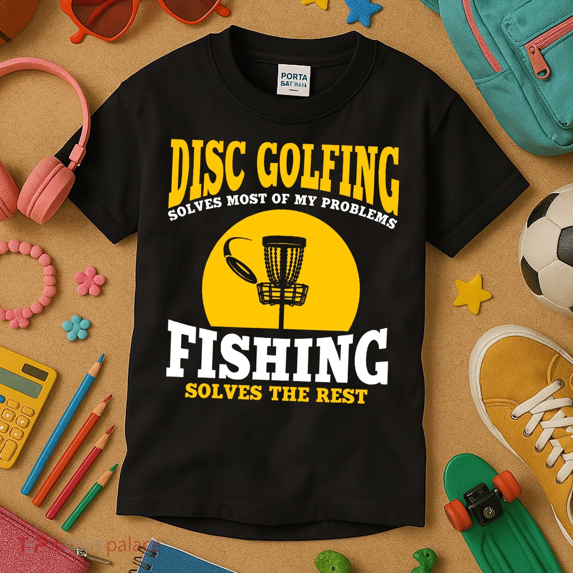 Disc Golf N Fishing Solves My Problems Kids T-Shirt