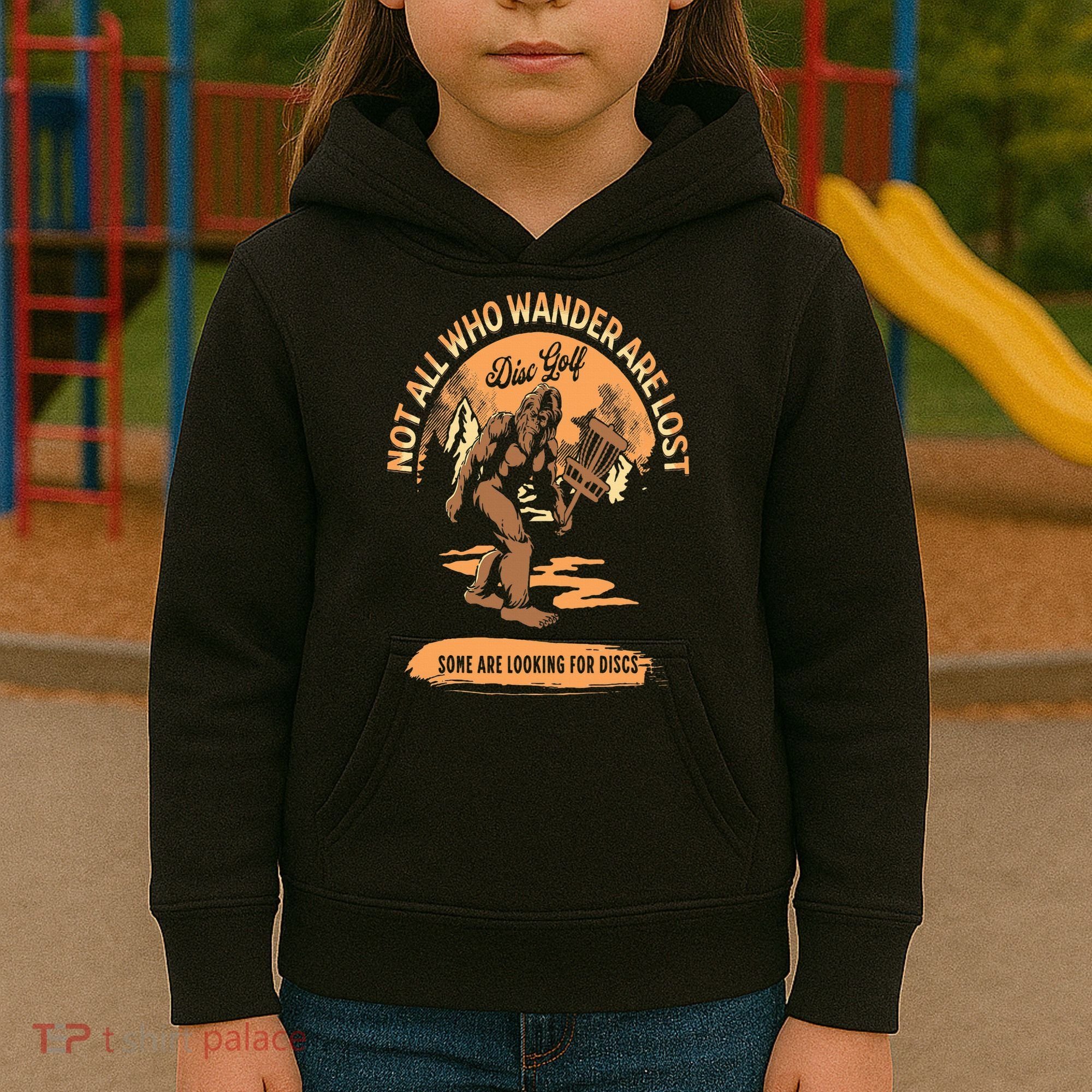Disc Golf  Not All Who Wander Are Lost Funny Sarcastic Kids Hoodie