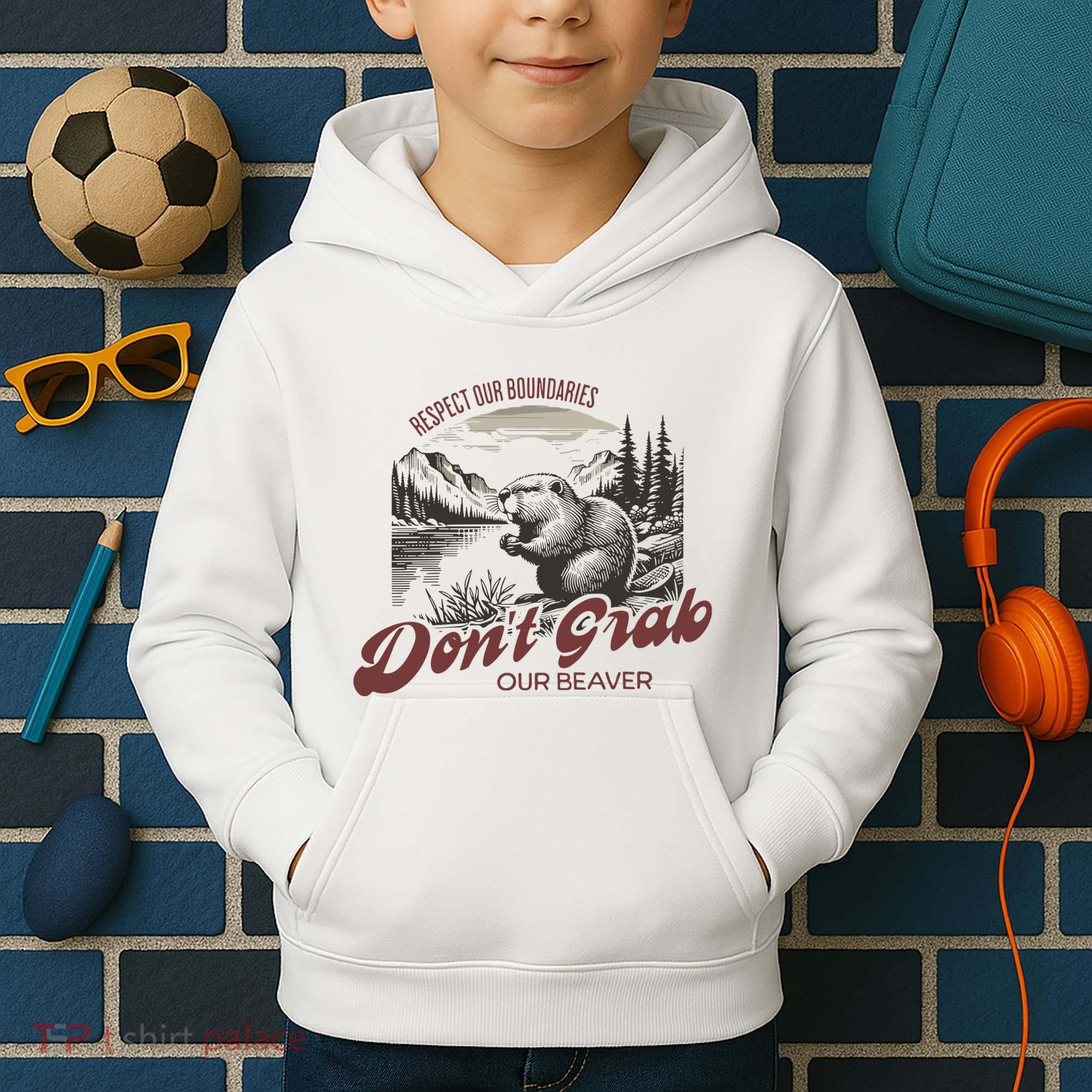DonT Grab Our Beaver Respect Our Boundaries Kids Hoodie