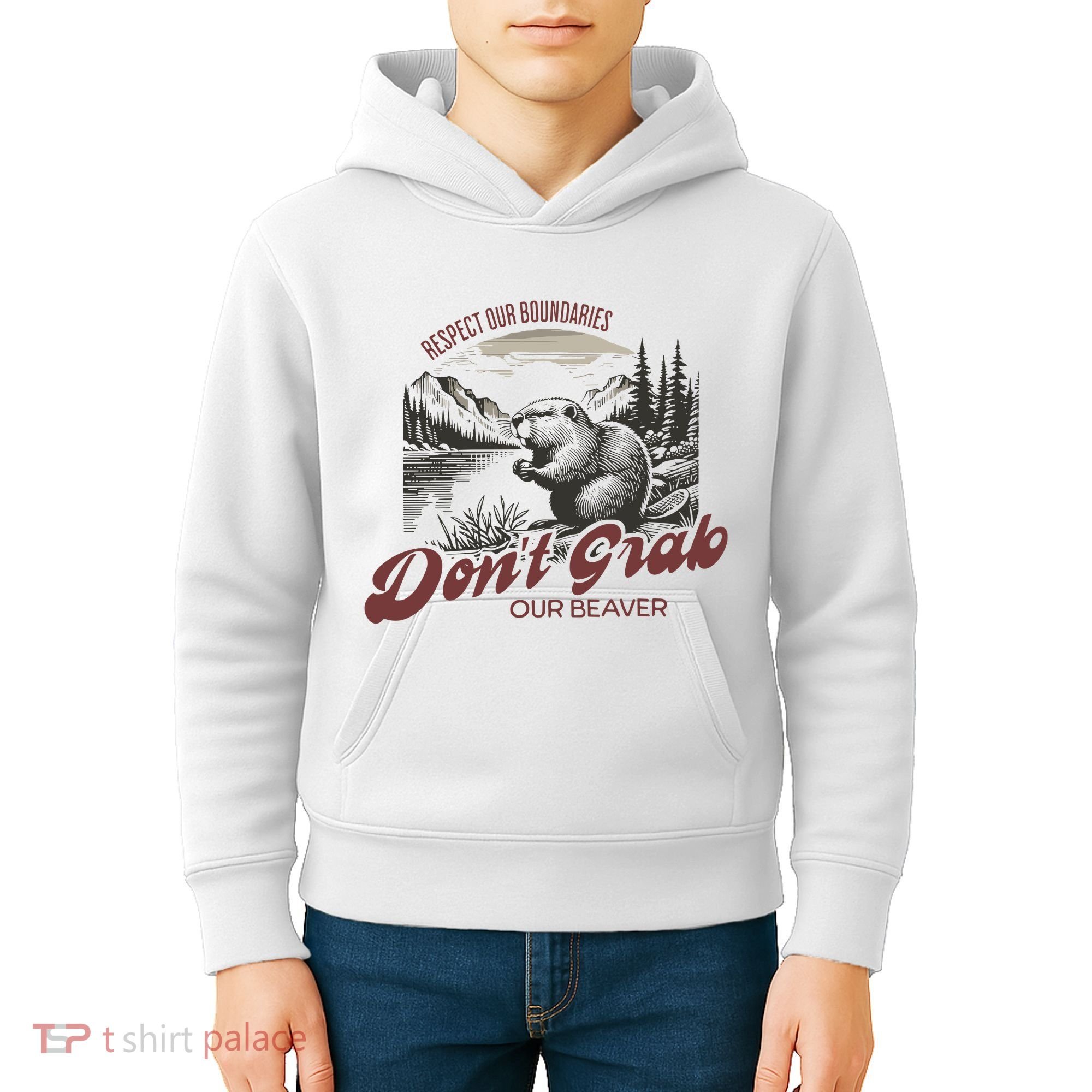 DonT Grab Our Beaver Respect Our Boundaries Kids Hoodie