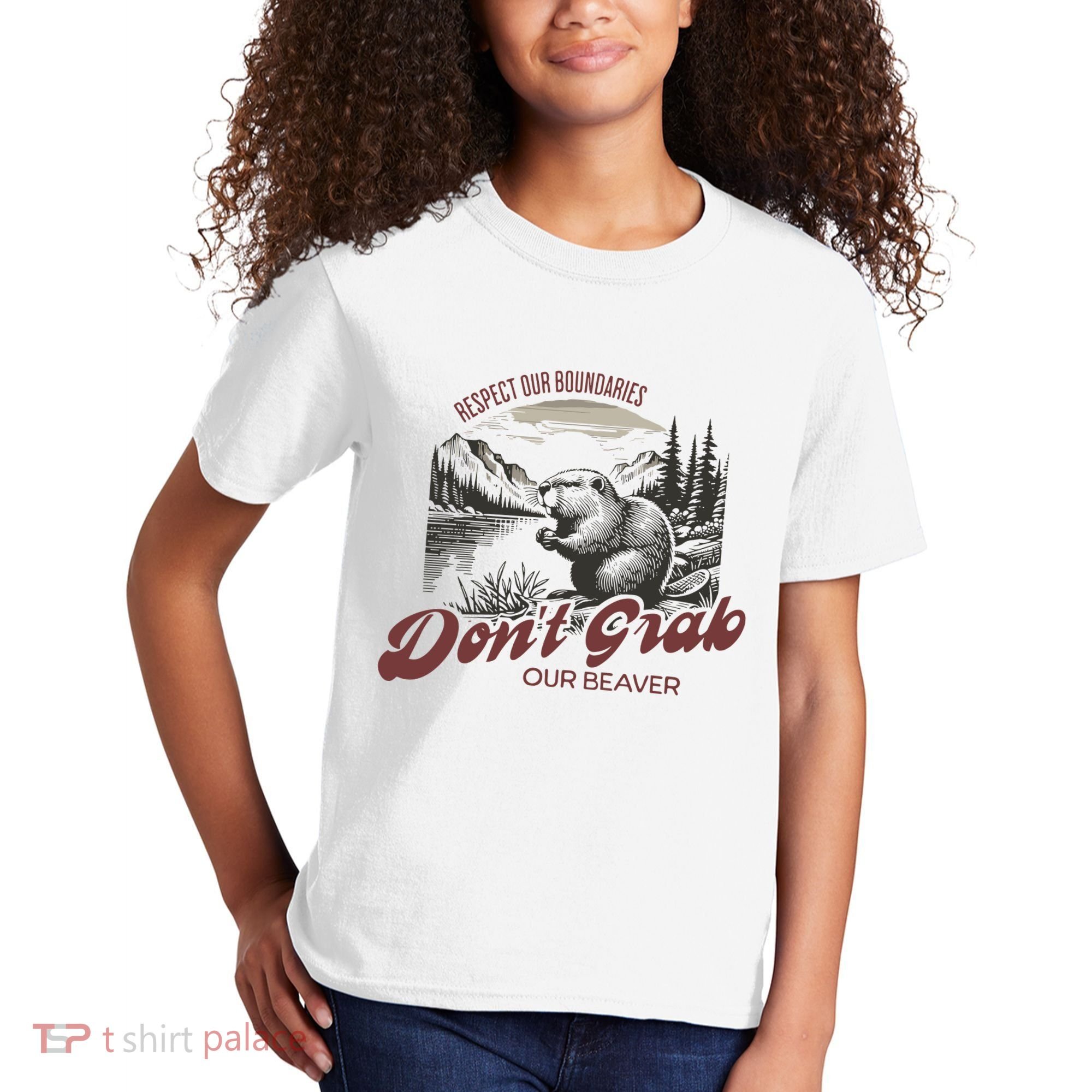 DonT Grab Our Beaver Respect Our Boundaries Kids T-Shirt