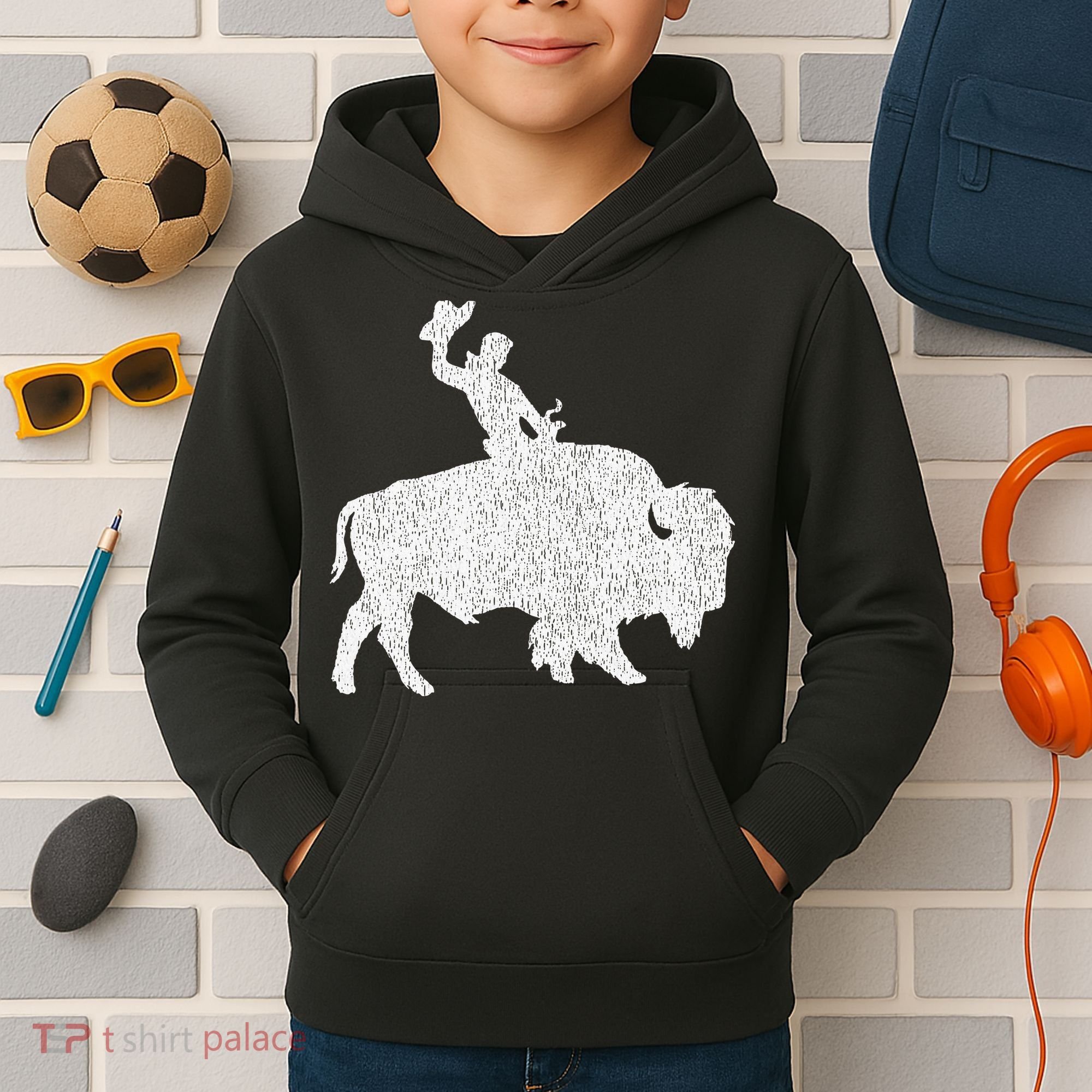 Distressed Guy On A Buffalo Kids Hoodie