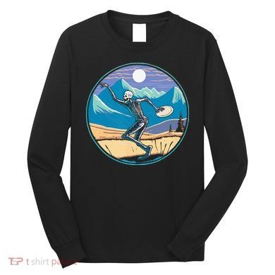 Disc Golf Player Skeleton Disc Golfer Funny Outdoor Nature Long Sleeve Shirt