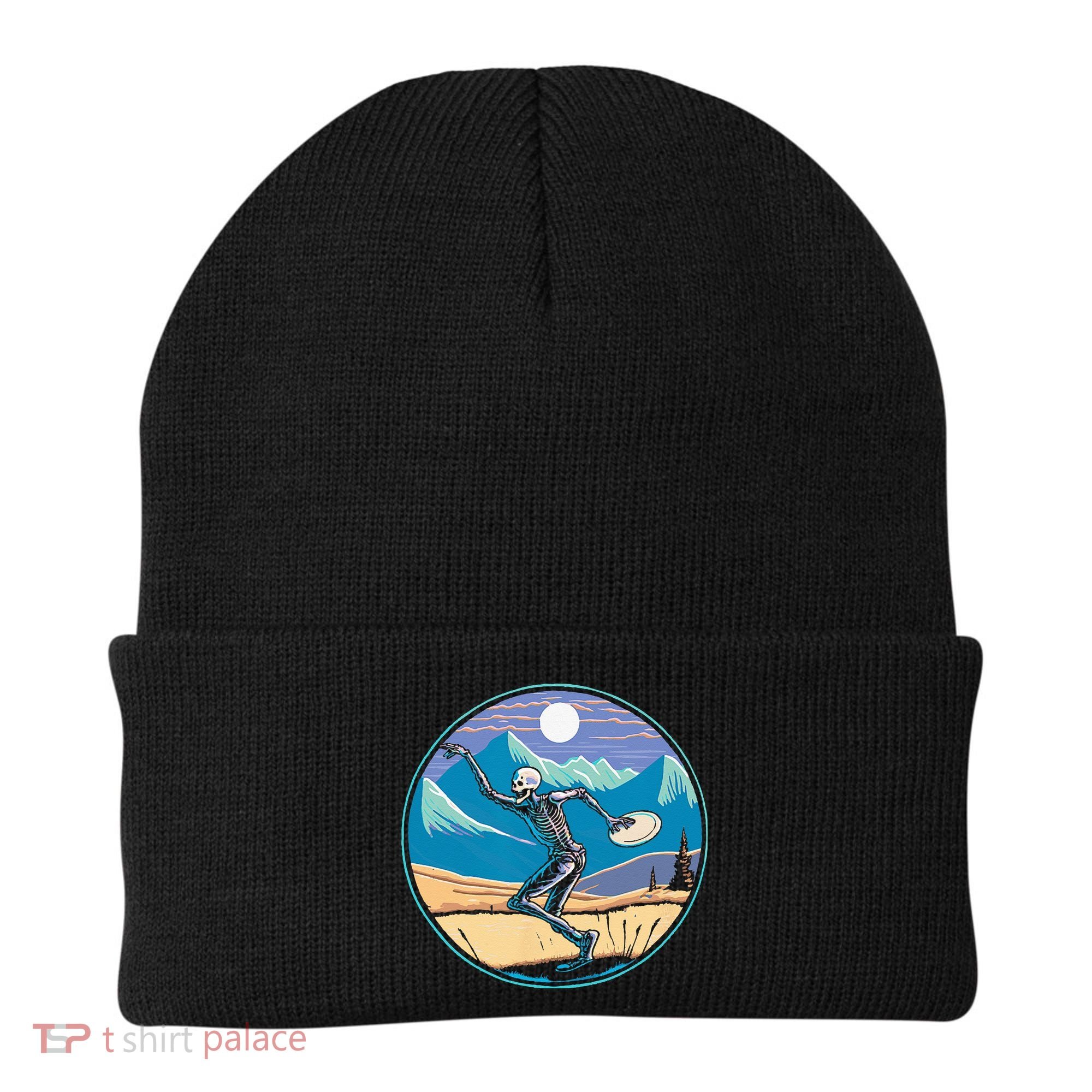 Disc Golf Player Skeleton Disc Golfer Funny Outdoor Nature Beanie