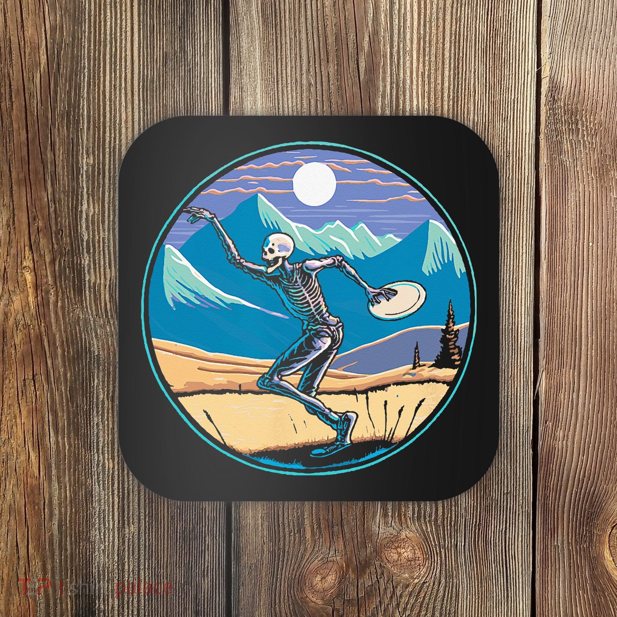 Disc Golf Player Skeleton Disc Golfer Funny Outdoor Nature Coaster