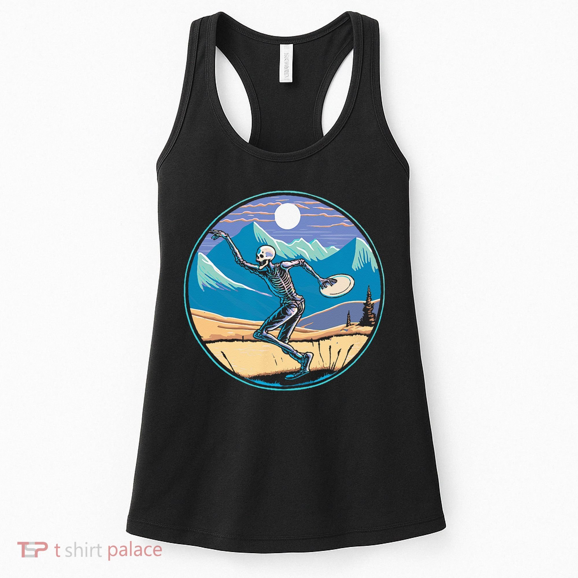 Disc Golf Player Skeleton Disc Golfer Funny Outdoor Nature Women's Tank Top