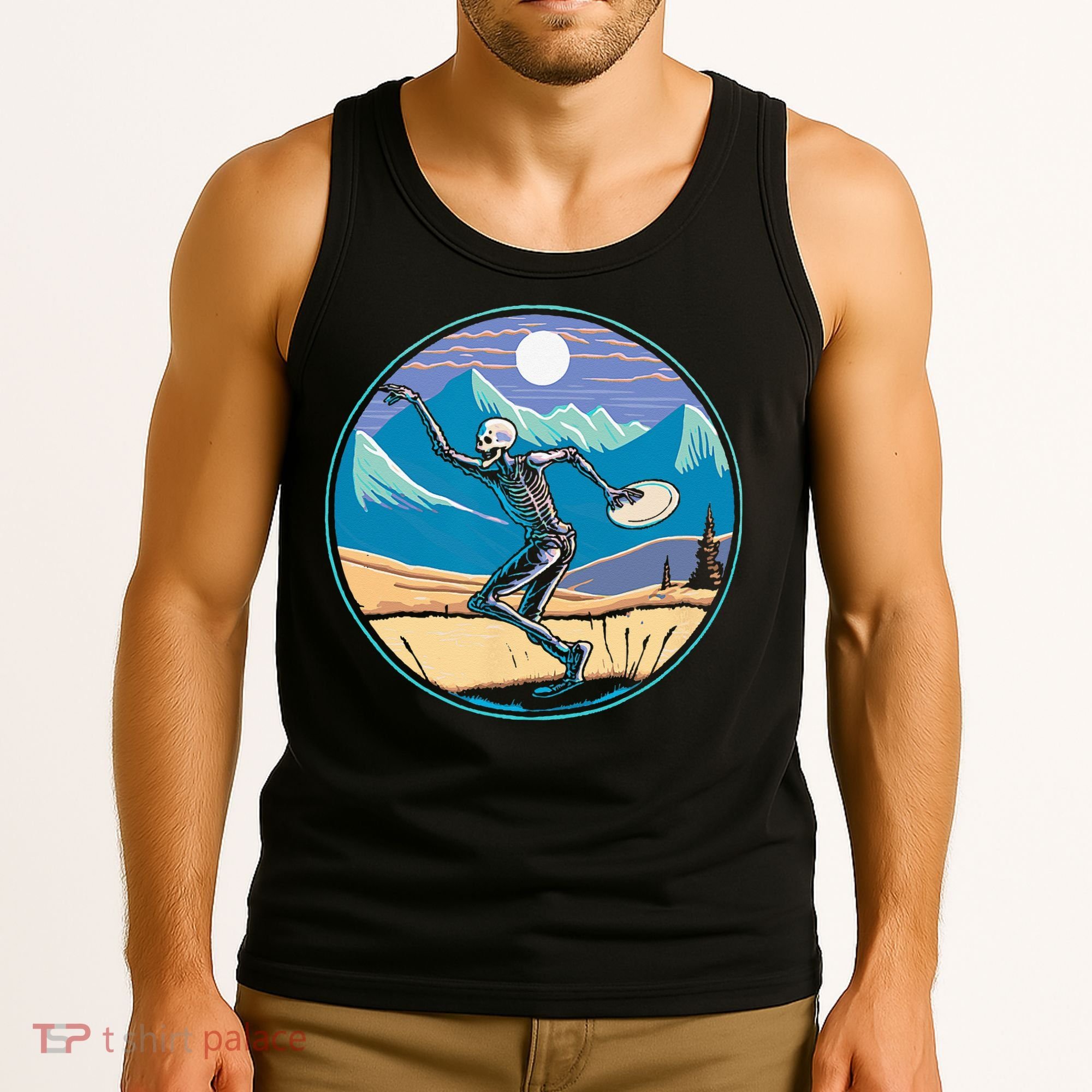 Disc Golf Player Skeleton Disc Golfer Funny Outdoor Nature Tank Top