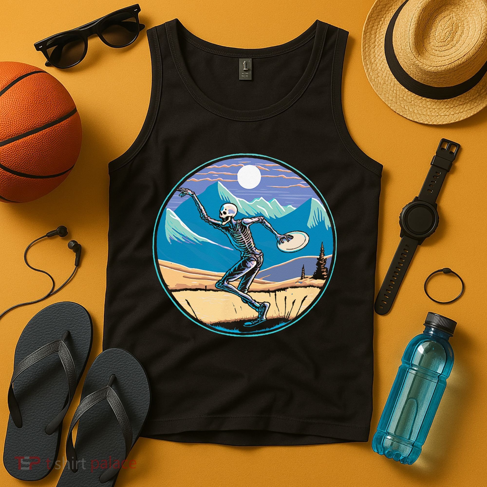 Disc Golf Player Skeleton Disc Golfer Funny Outdoor Nature Tank Top