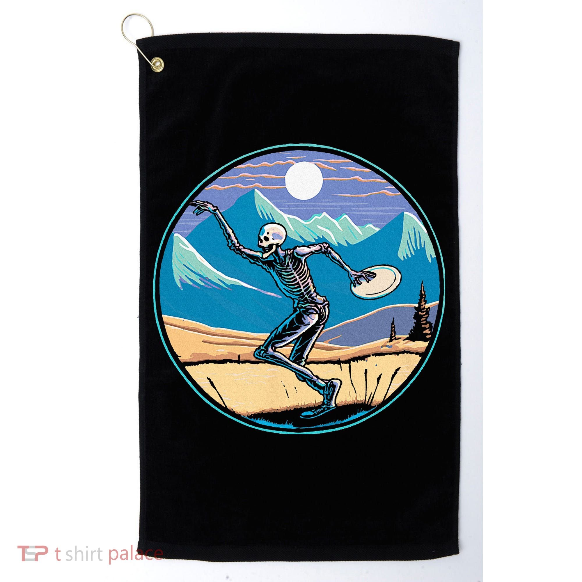 Disc Golf Player Skeleton Disc Golfer Funny Outdoor Nature Golf Towel