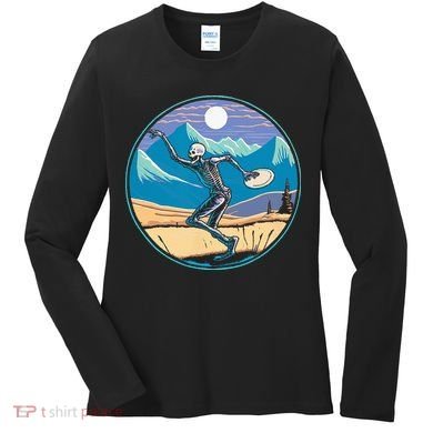 Disc Golf Player Skeleton Disc Golfer Funny Outdoor Nature Women's Long Sleeve Shirt