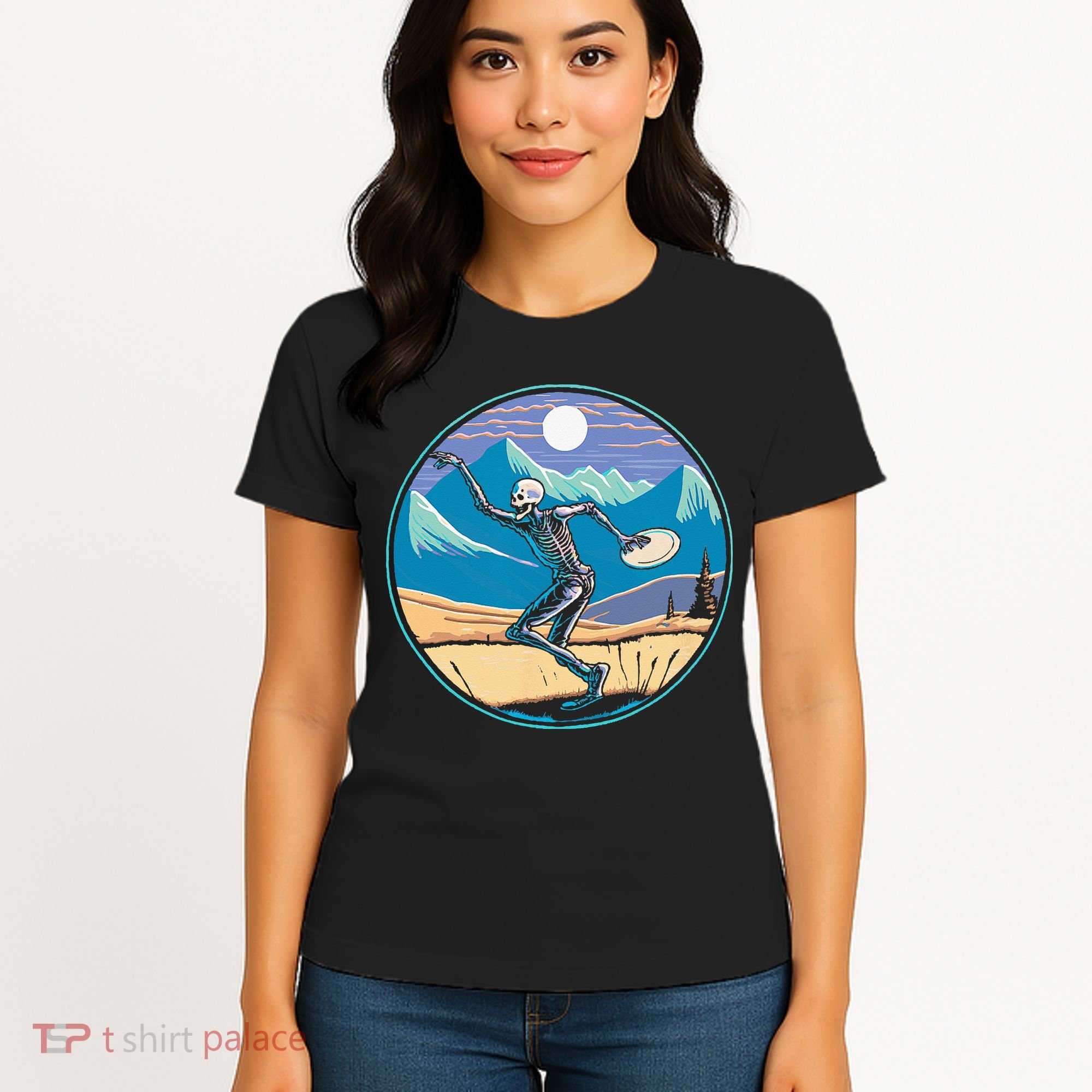 Disc Golf Player Skeleton Disc Golfer Funny Outdoor Nature Women's T-Shirt