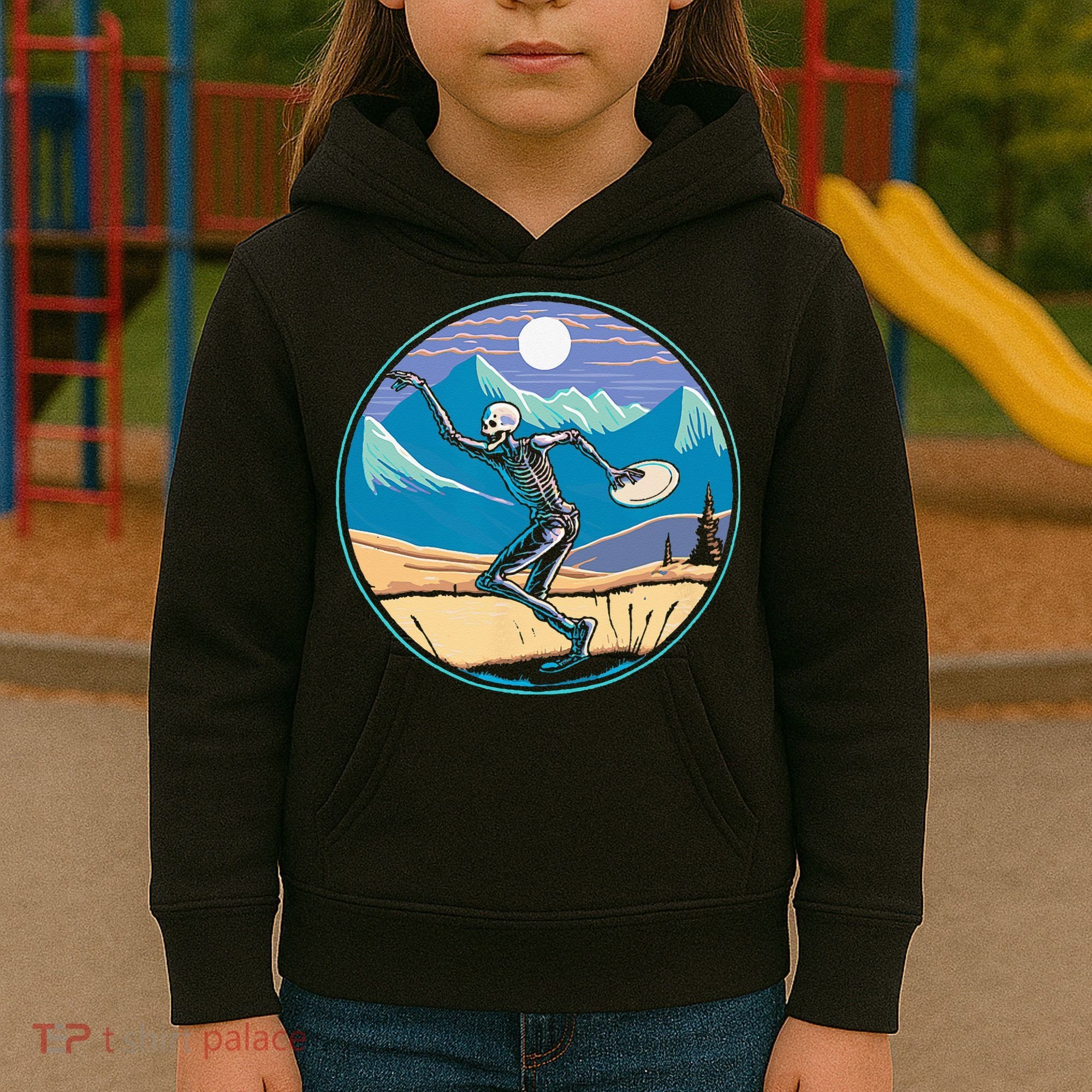 Disc Golf Player Skeleton Disc Golfer Funny Outdoor Nature Kids Hoodie