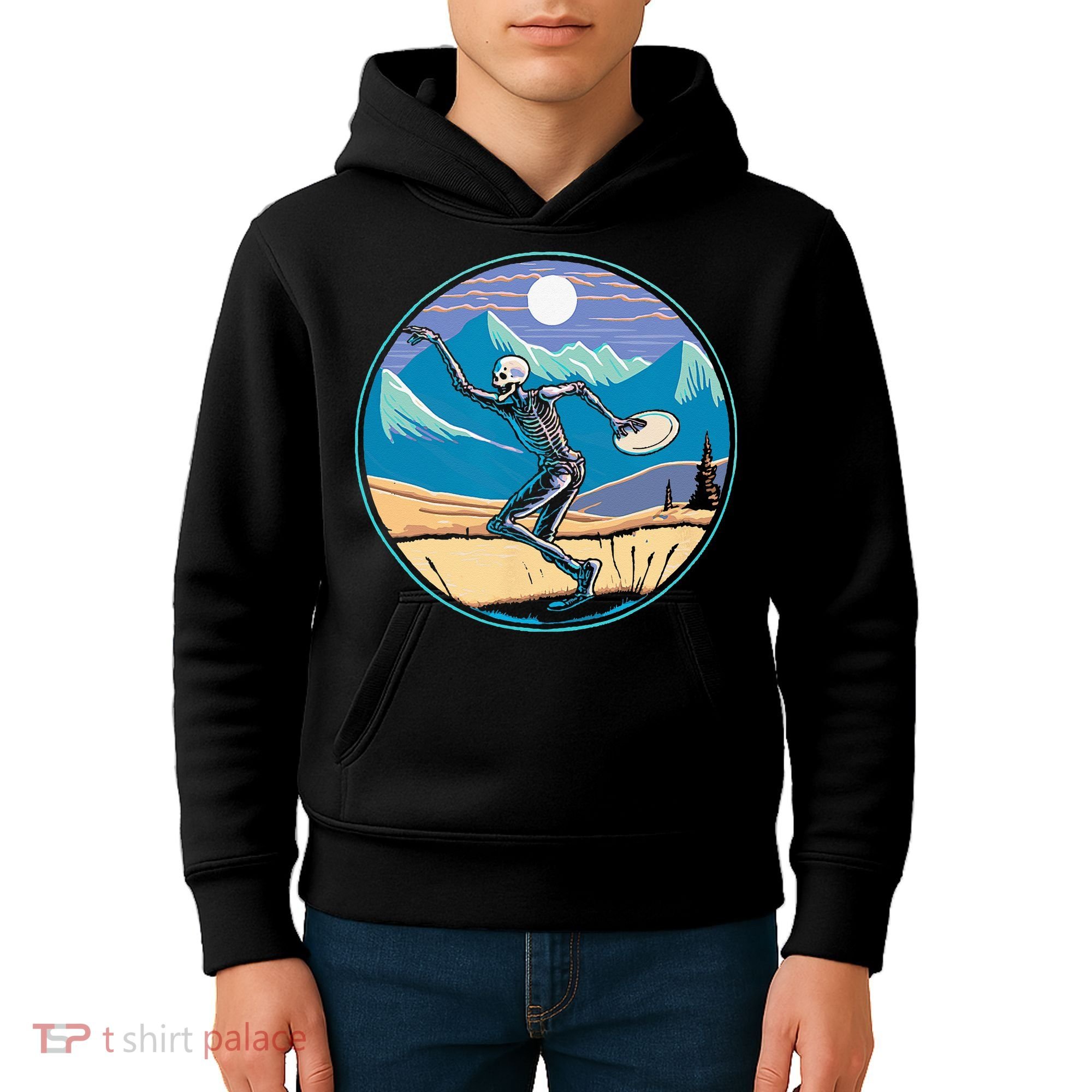 Disc Golf Player Skeleton Disc Golfer Funny Outdoor Nature Kids Hoodie