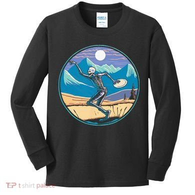 Disc Golf Player Skeleton Disc Golfer Funny Outdoor Nature Kids Long Sleeve Shirt