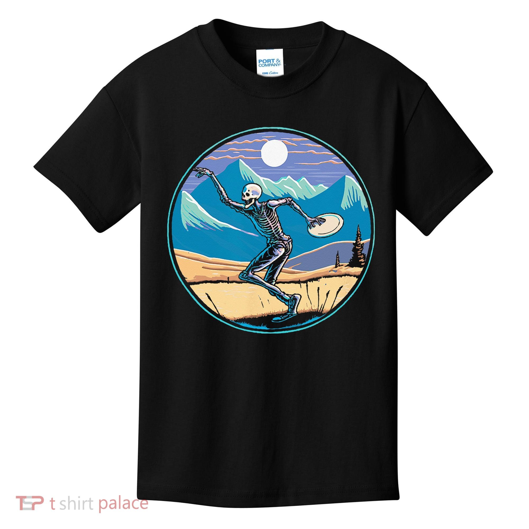 Disc Golf Player Skeleton Disc Golfer Funny Outdoor Nature Kids T-Shirt