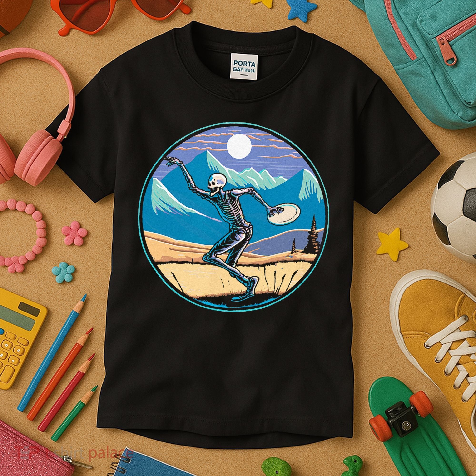 Disc Golf Player Skeleton Disc Golfer Funny Outdoor Nature Kids T-Shirt