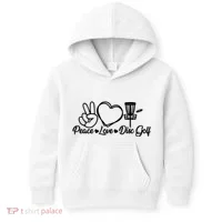 Disc Golfing Peace Love Disc Golf Kids Hoodie thumb 0